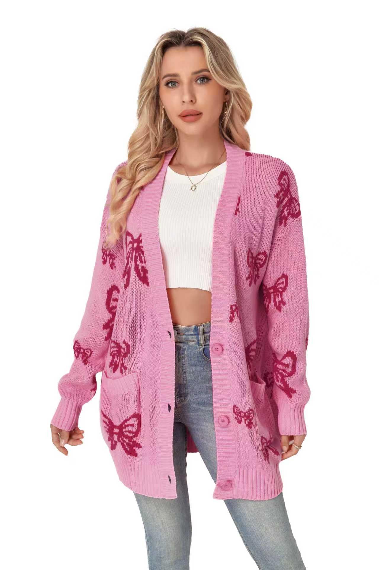 Women's Button Down Open Front Cardigan Sweaters Star Bow Check-picture-14