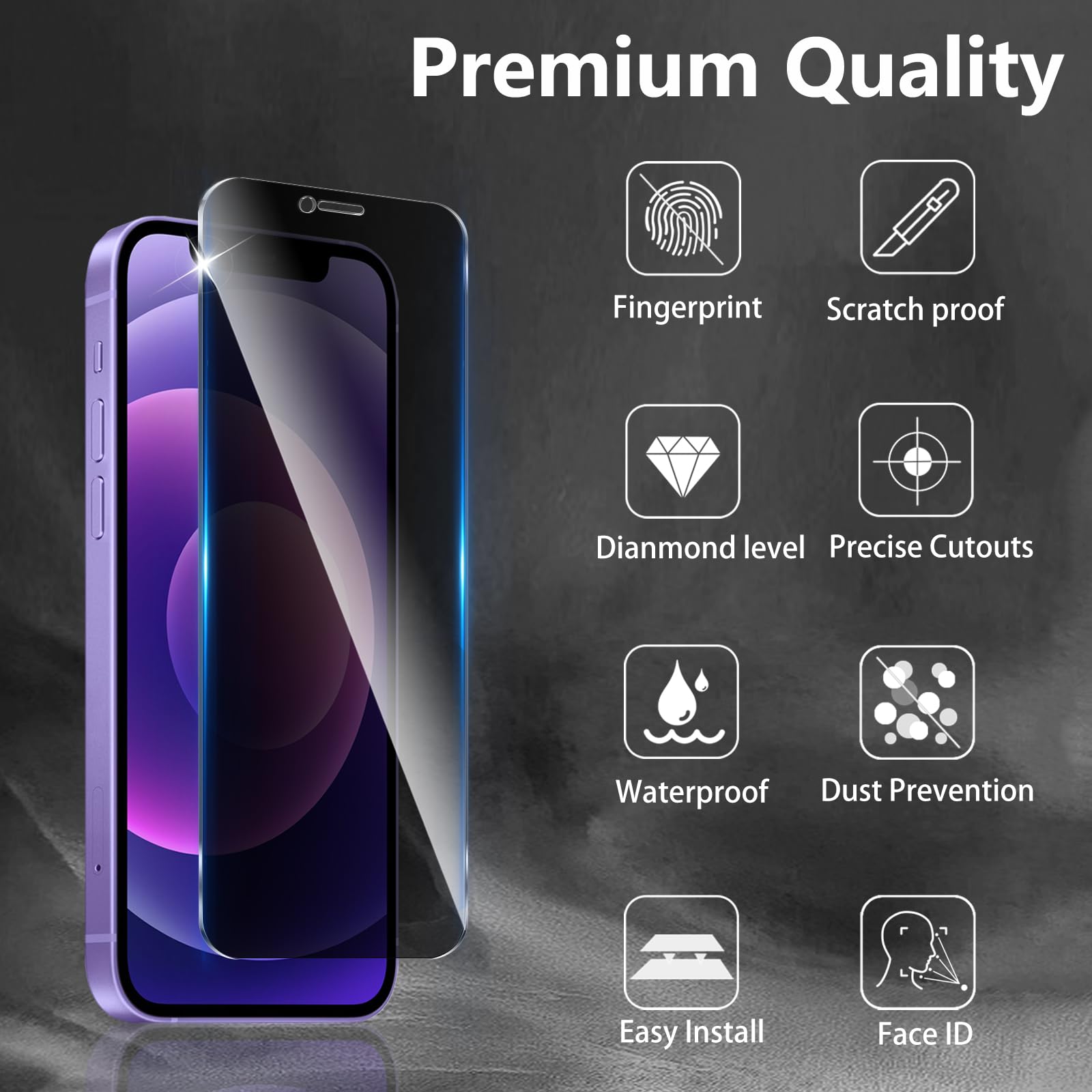 LZAYN 2 Pack Privacy Screen Protector for iPhone 12/12 pro (6.1 inch, Impact-Resistant, Anti-Scratch,Bubble Free - Image 3