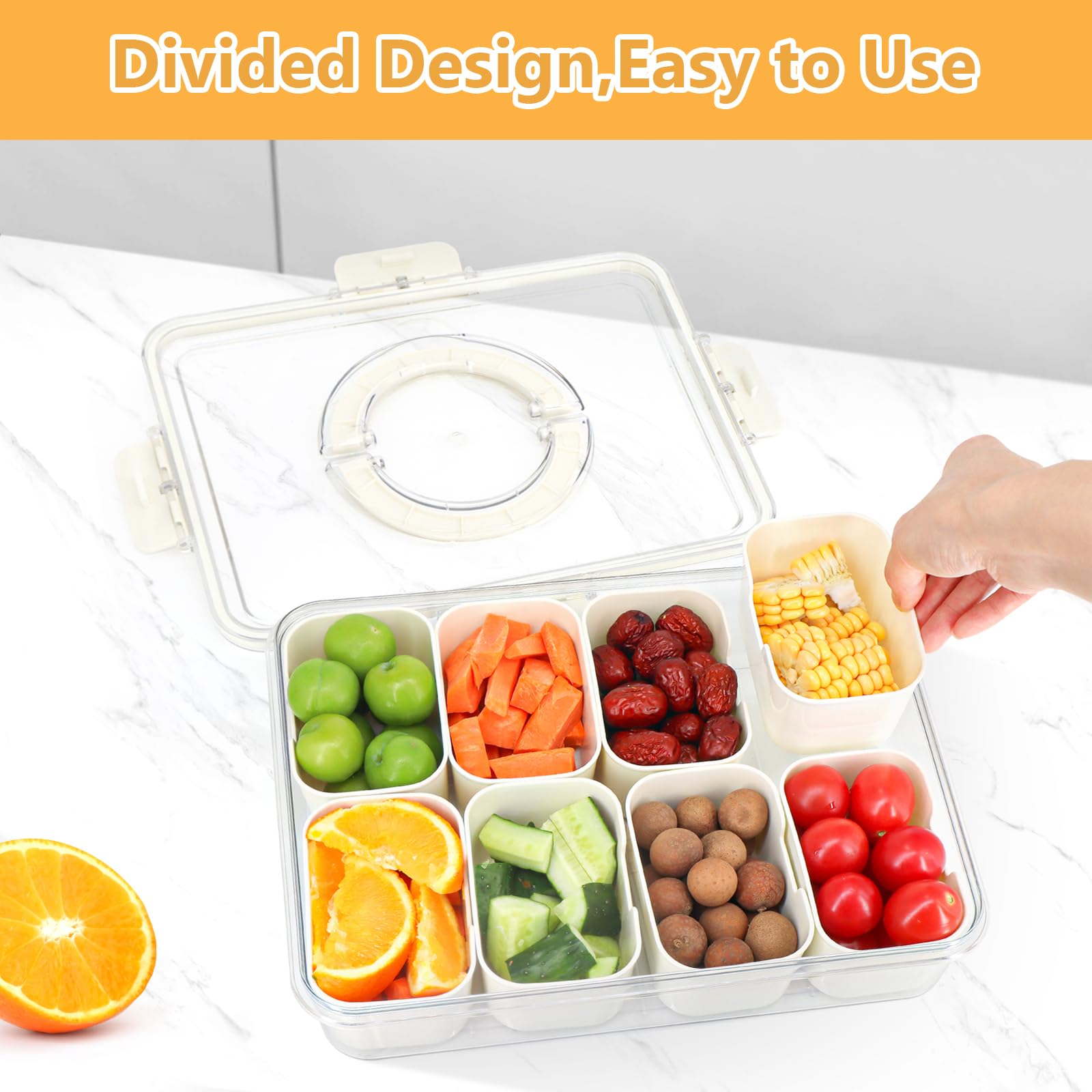 8 Compartment Snack Box With Lid - Divided Serving Tray, Portable For Travel, Picnic, Fridge - View #3