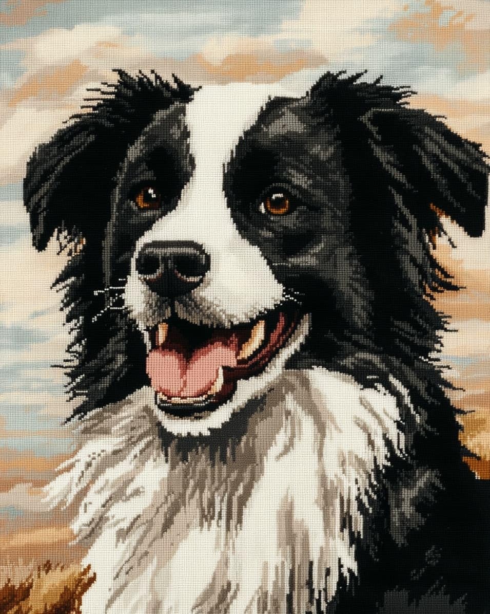 WallustrioaW Embroidery Kit for Beginners,Border Collie Animal Dog,Cross Stitch Kit with Pattern and Instructions,11CT Hand Crafts Embroidery for Adults,40x50cm