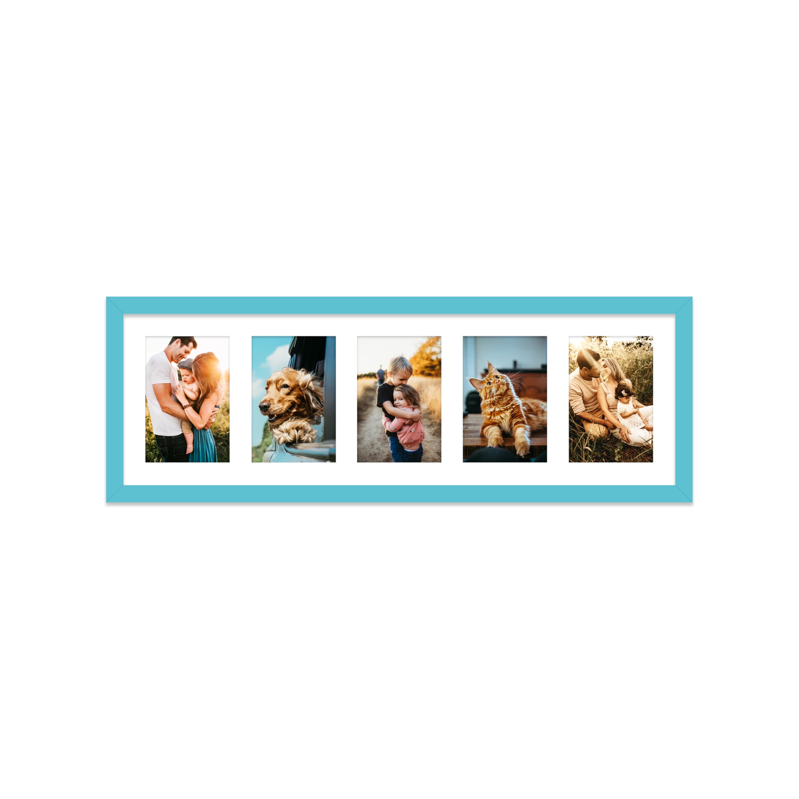 Turquoise Multi Photo Frame - Holds 5 x 6x4 Pictures, Family Collage Picture Frame for Wall Display, 8x26 Panoramic Frame Size, Pack of 1