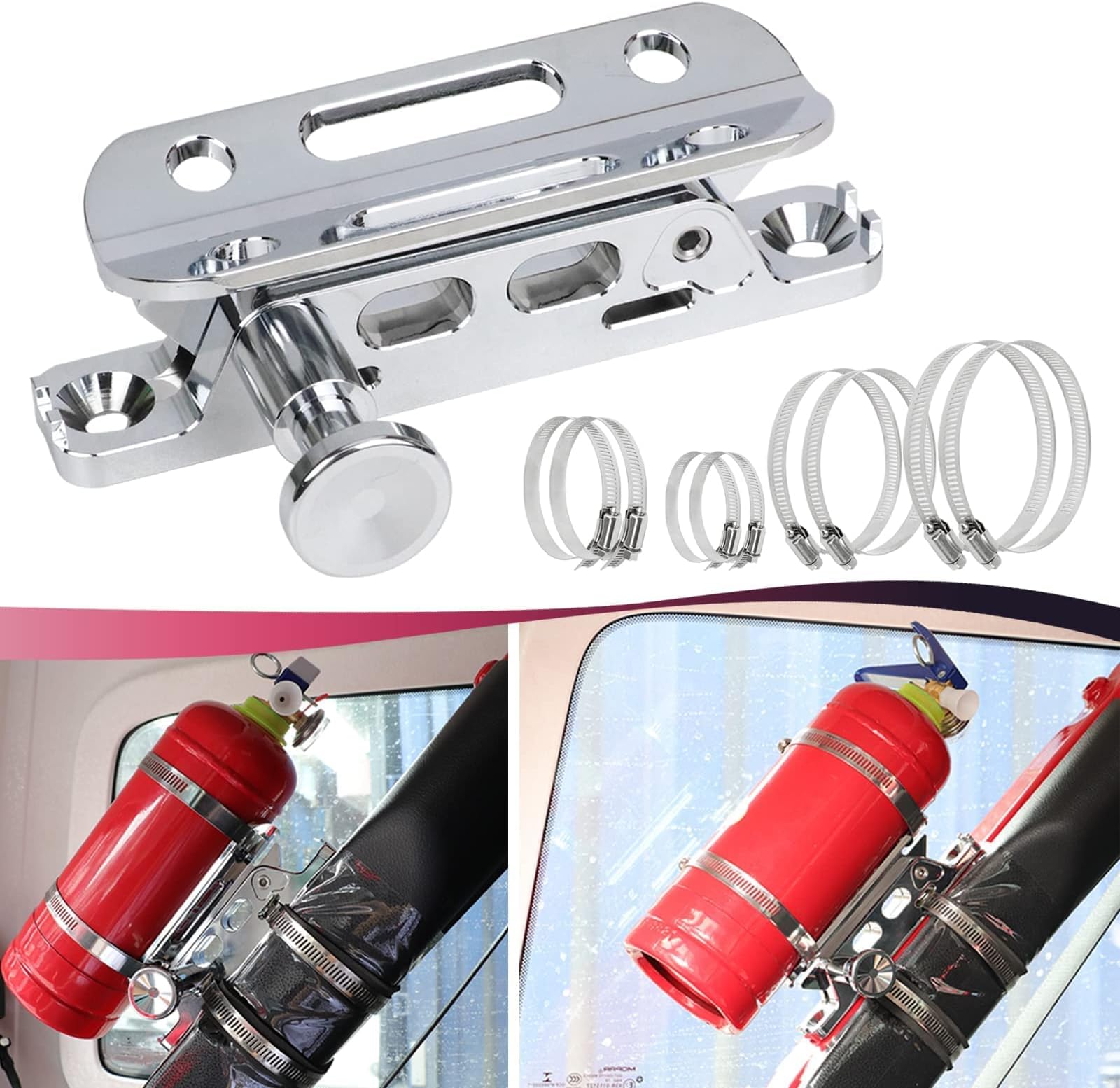 Sulokiy Chrome Quick Release Fire Extinguisher Mount Roll Bar Extinguisher Mo...