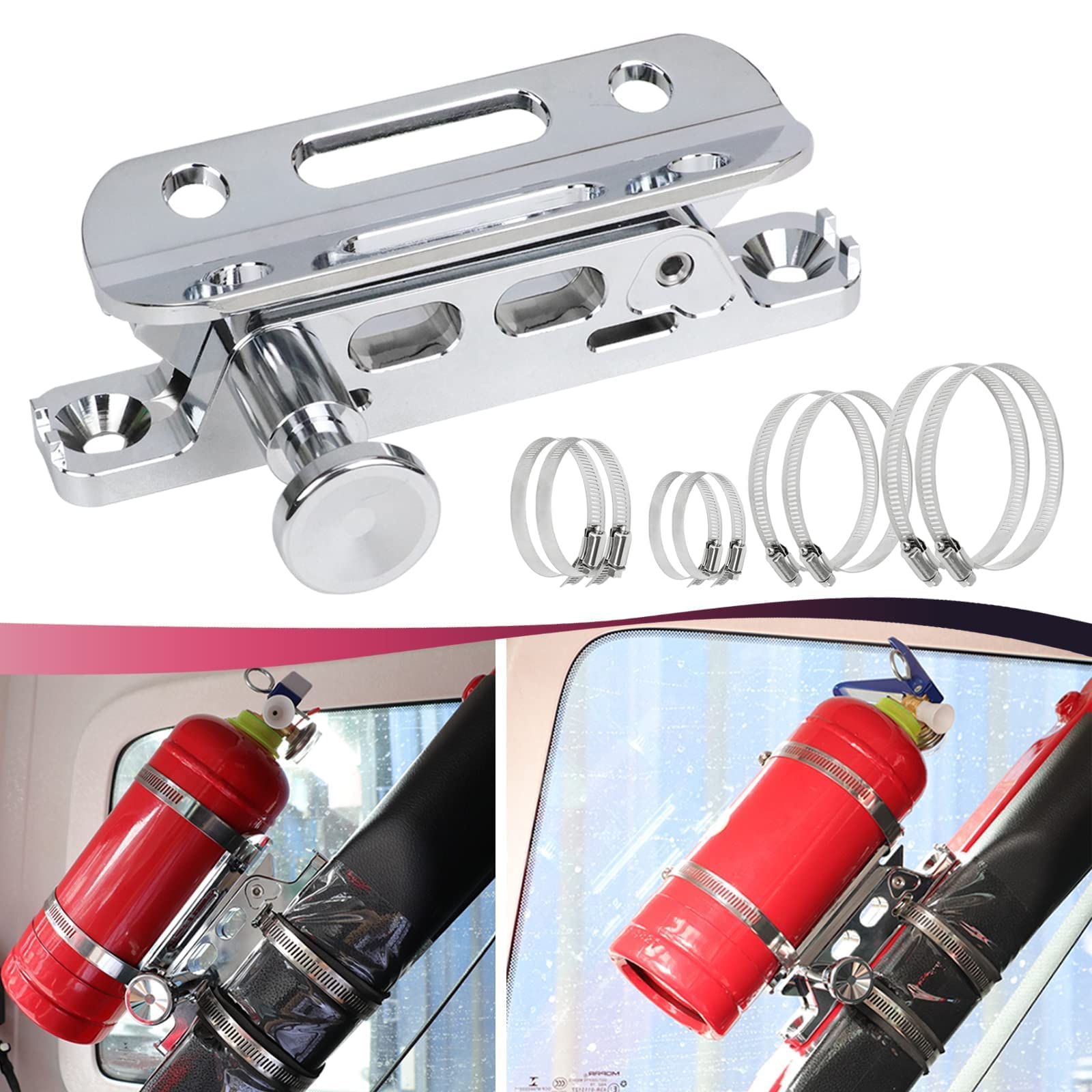 Chrome Quick Release Fire Extinguisher Mount Roll Bar Extinguisher Mounting Bracket Compatible With For Jeep Wrangler Gladiator UTV Polaris RZR Ranger Can-Am Maverick ATV