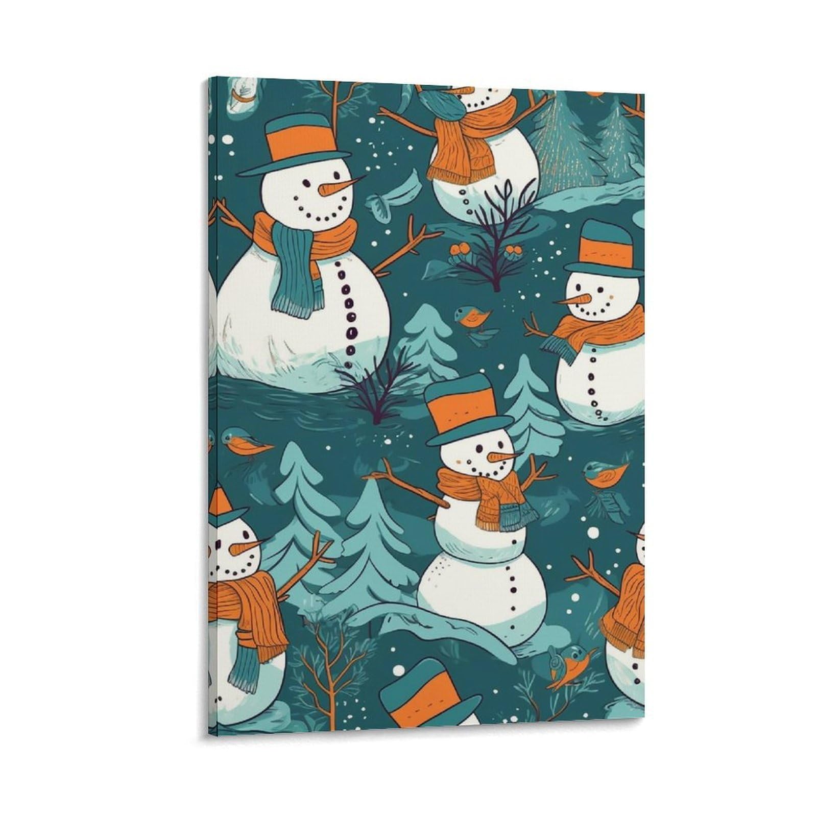 Canvas Wall Art for Living Room 16"x24" Modern Artwork Painting Pictures Hanging Canvas Prints Snowman Pattern Aesthetic Wall Art for Bedroom Bathroom Office Wall Art Print Decor Snowman Pattern Canv