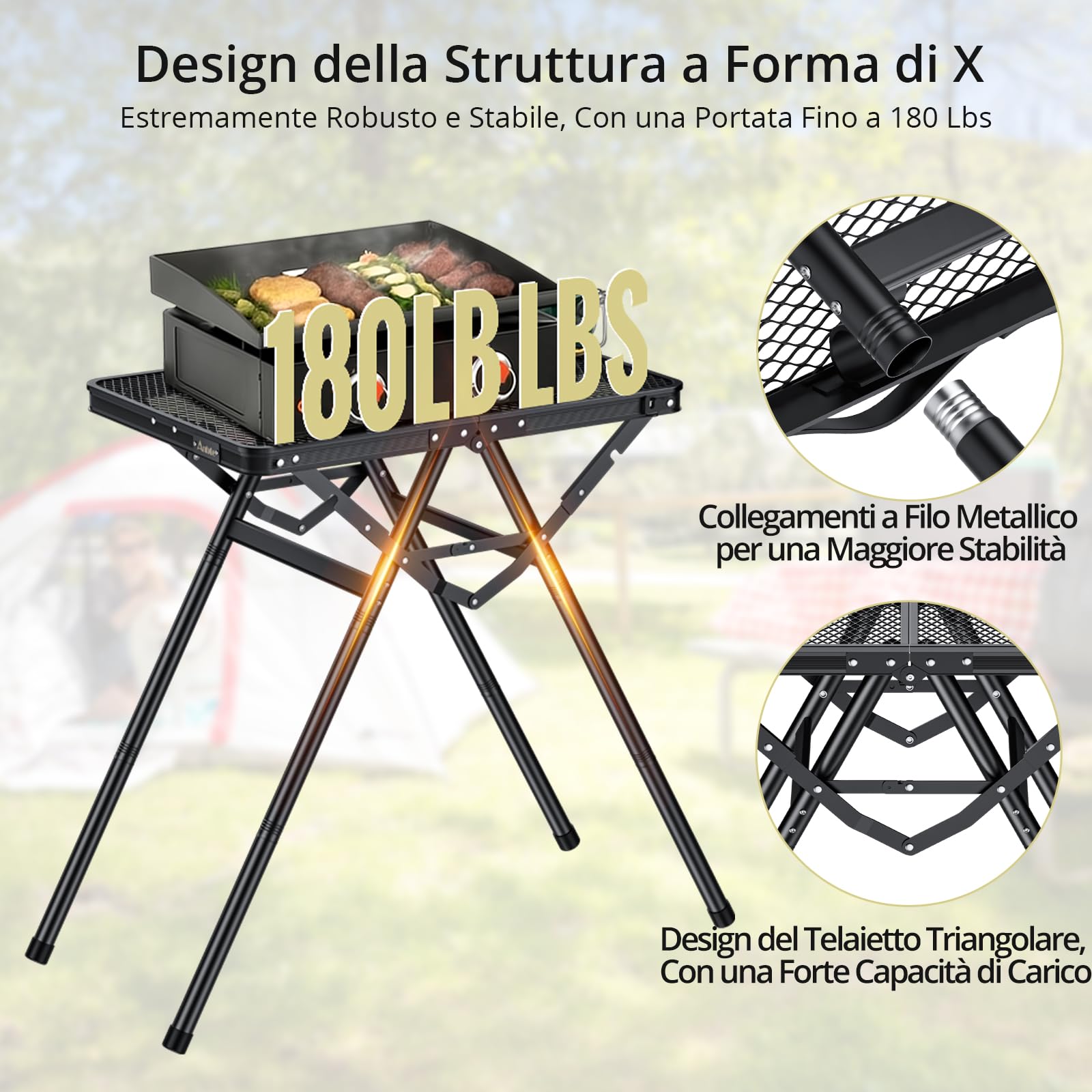 Anbte Tavolino X in Rete per Campeggio/Picinc/Balcone/Mercatini Tavolo Pieghevole Portatile 60 * 40 * 71 Multifunzione Tavoli da Caffè Salvaspazio Altezza in Alluminio-Nero