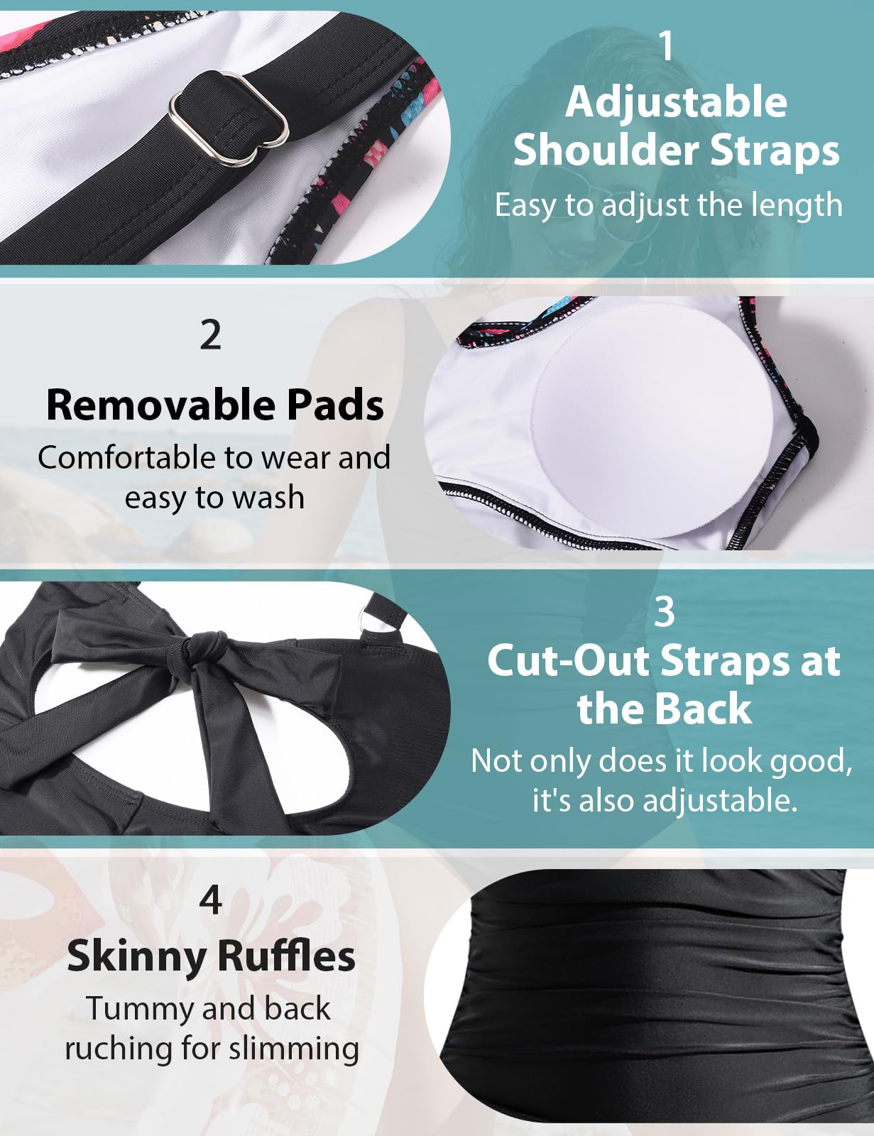 Tuopuda Bañadores Mujer Reductor Barriga Bañador Push up con Relleno V-Cuello Trajes de Baño Una Pieza Monokini Bañador Natacion Surf Swimwear para Playa Piscina Vacaciones