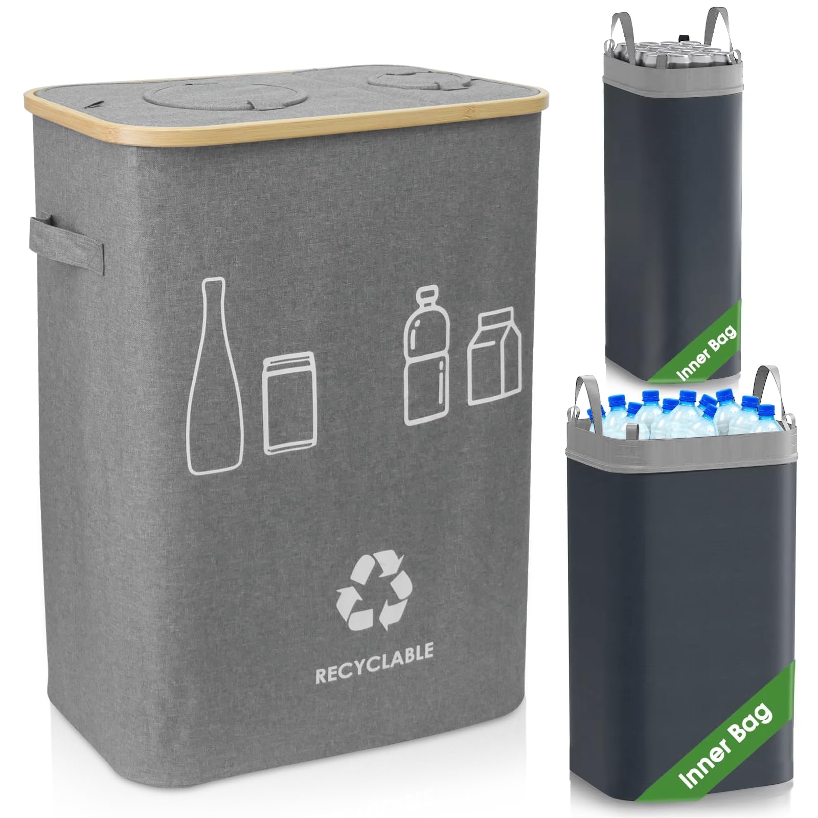 Whemyreat Pfandflaschen Sammelbehälter - 140L Mit Deckel Und Innentaschen