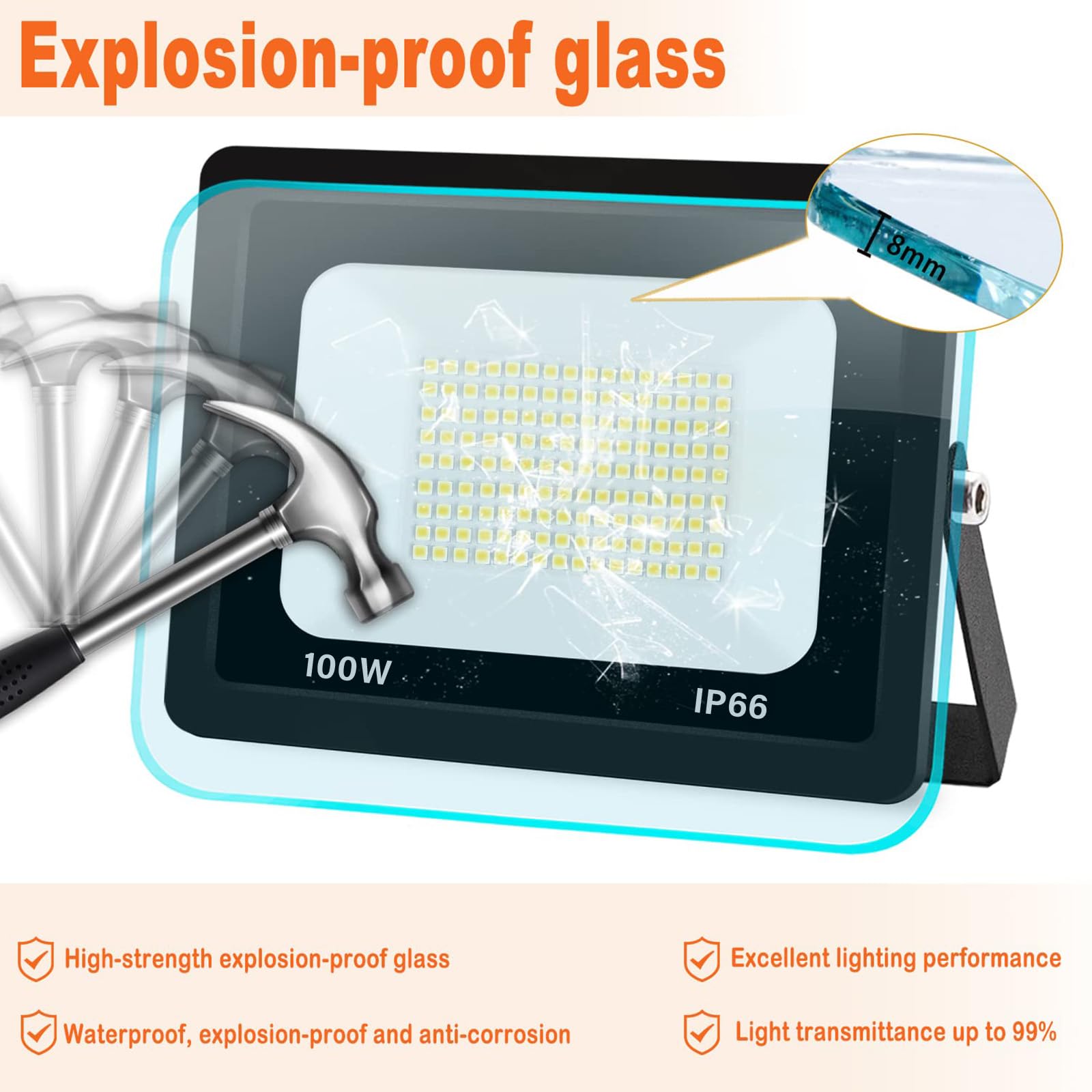 100W Projecteur LED Exterieur 10000LM IP66 Imperméable spot led exterieur Super Brillant Eclairage Extérieur Blanc Chaud(3000k) Sécurité spot led pour stades, usines, Parking, garage, jardin