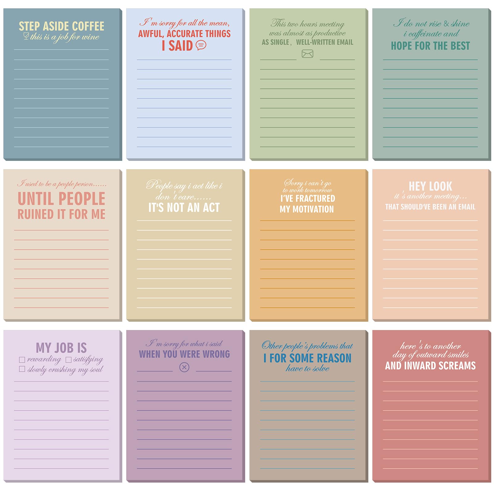 Funny Notepads with Sayings Sticky Funny Office Supplies to Do List Sarcastic Work Assorted Notepad for Workers, 12 Designs, 3 x 3.93 Inch(Vintage Style)