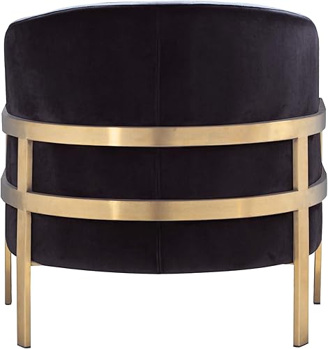 Miniatura 27 de Iconic Home Monte Accent - Silla de club elegante y elegante de terciopelo con acabado de latón cepillado, marco de acero inoxidable moderno y Negro