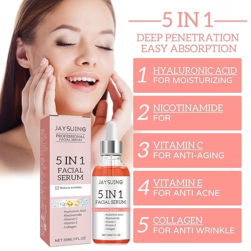 Miniatura 2 de 2 sueros faciales 5 en 1, aceite facial con vitamina C, suero antienvejecimiento 5 en 1, suero de vitamina C para hidratación facial, reafirmante de