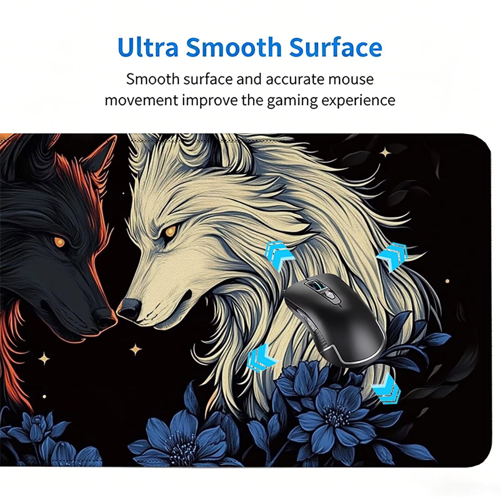 Tappetino Mouse Gaming, 1200x600mm Tappetino Mouse XXL bianco nero 0c0-260 | Mouse Pad Grande, Ottimizzato per i Sensori da Gioco, Migliora Precisione e Velocità, per Mac e PC, lupi