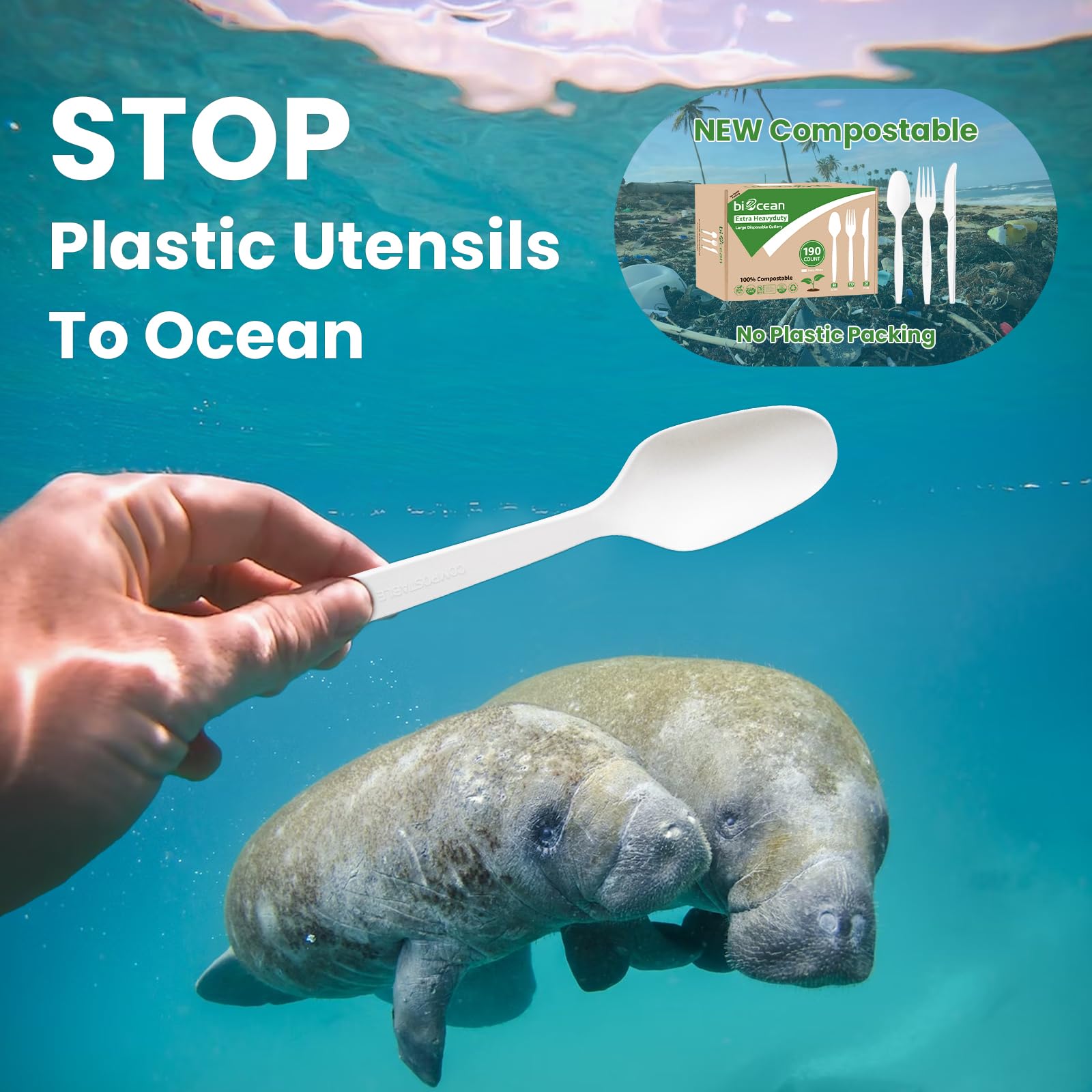 Snapklik.com : Biocean Extra Heavyduty Compostable Spoons 200 Count,6 ...