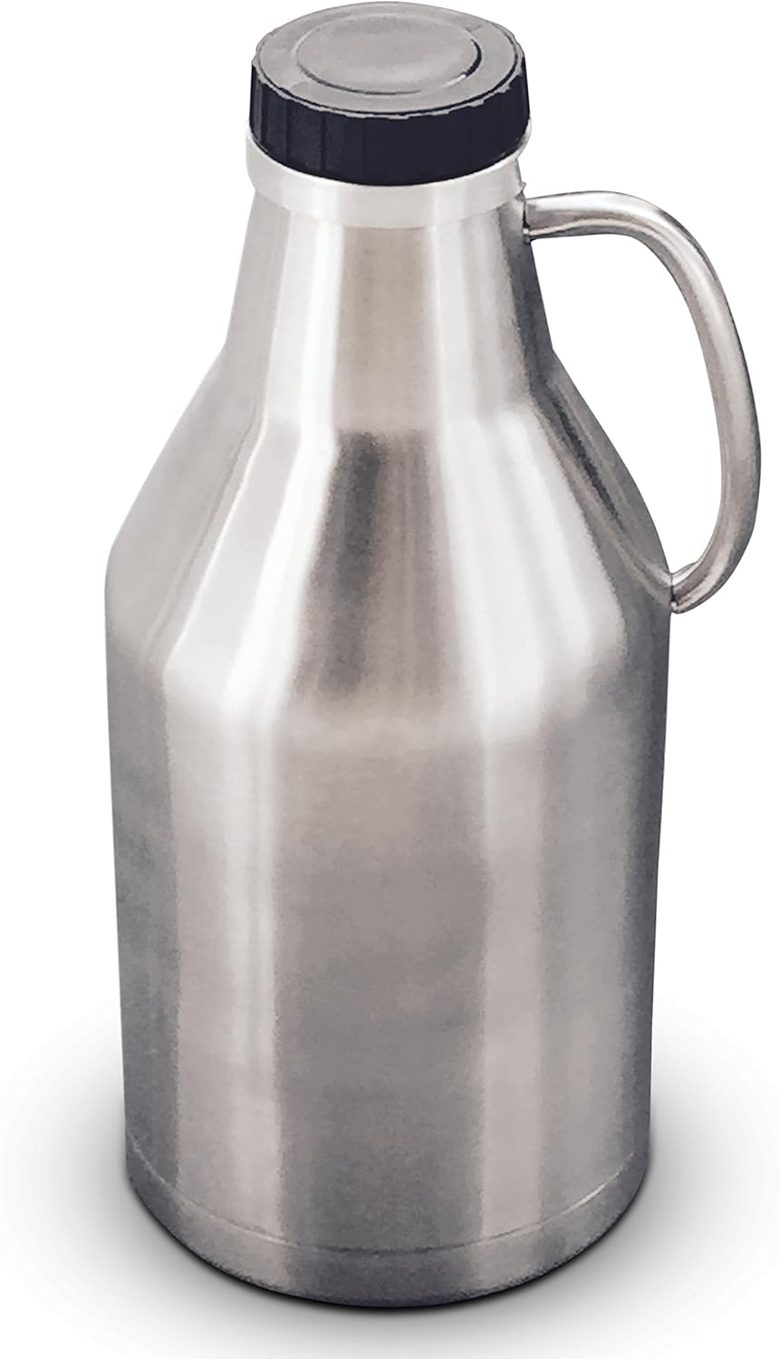 Vacuum insulated, double walled stainless growler with handle, 64 oz