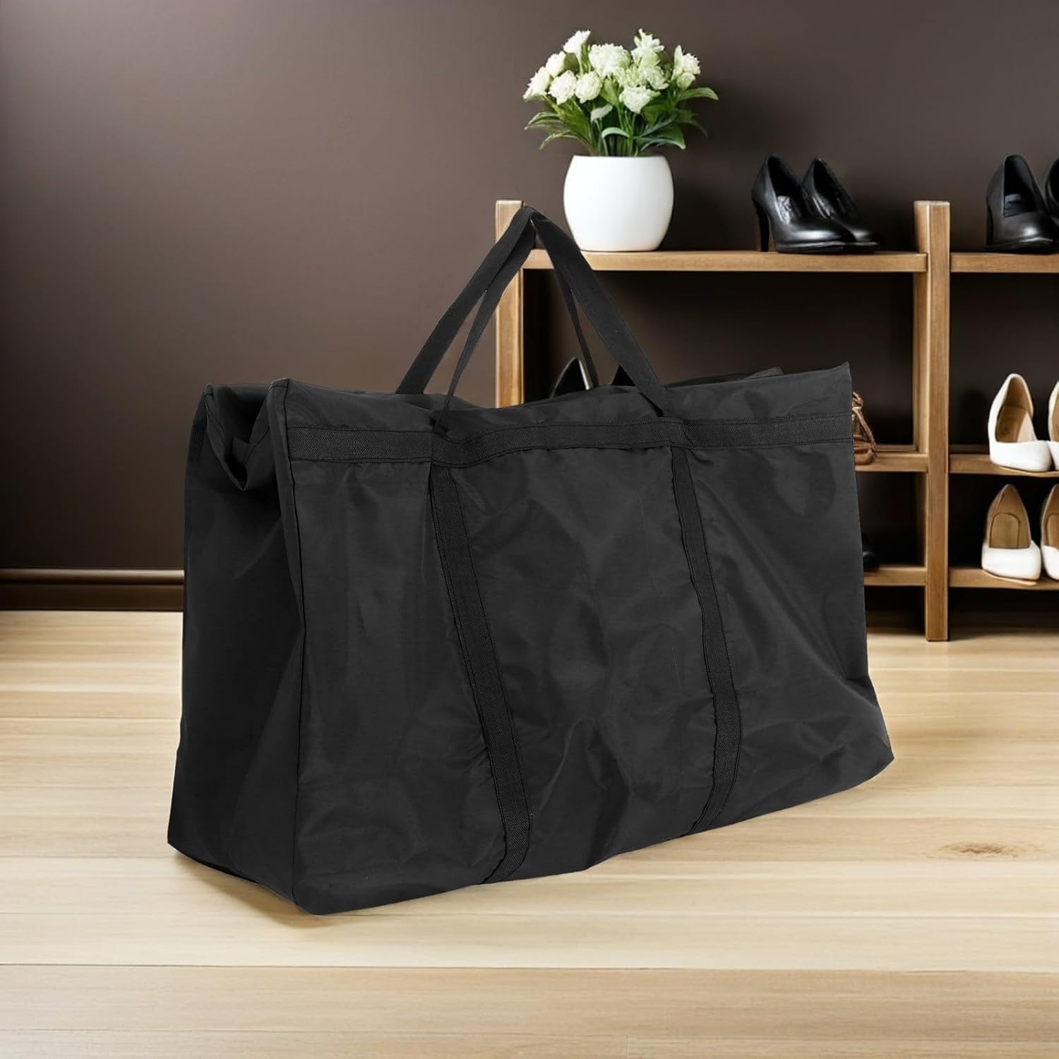 Large Moving Bag 100l Waterproof Oxford Cloth with Zipper Black | Foldable Portable Tote, 80x48x25cm Size, for Clothes and Garments, Home Moves or College Dorm Use