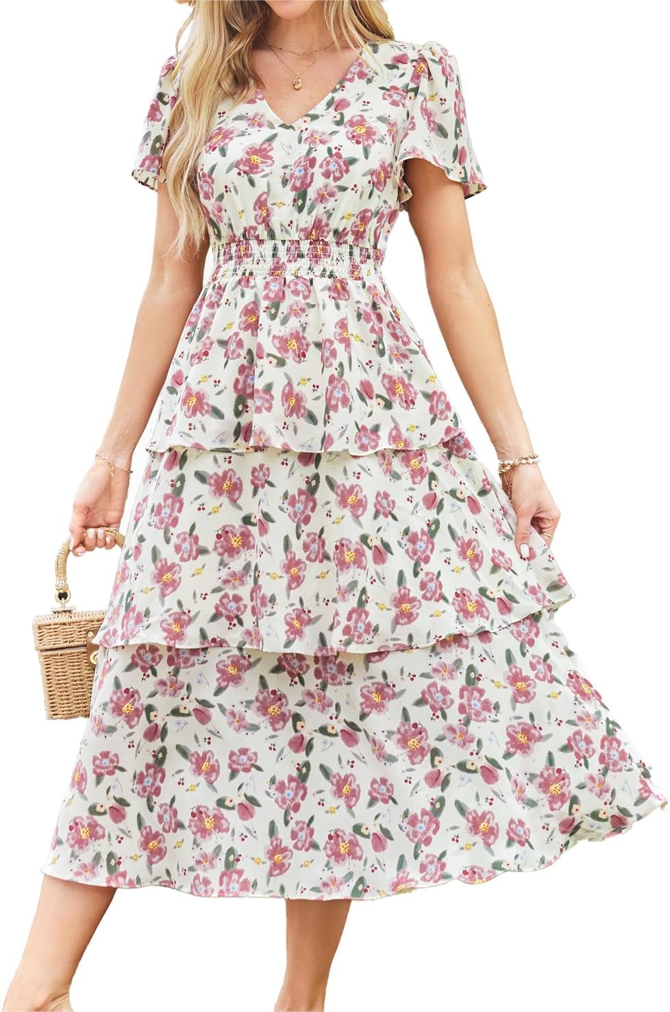 GRACE KARIN Maxi casual A-lijn jurk met lange mouwen Henley V-hals vintage vloeiende gerimpelde jurken met zakken, voering, Abrikoos, XL