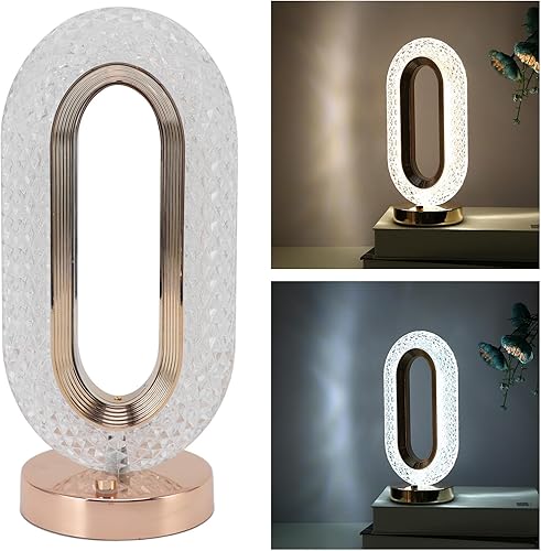 plplaaoo Lámpara de mesa de cristal de 3 vías regulable moderna LED táctil de cristal lámpara de escritorio para dormitorio, blanco, oro rosa