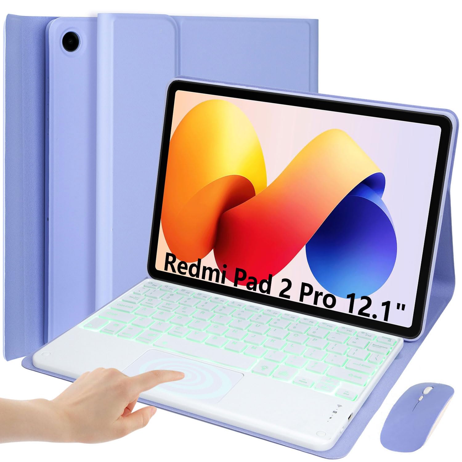 Funda con teclado para Xiaomi Redmi Pad 2 Pro 12.1 con panel táctil desmontable color púrpura