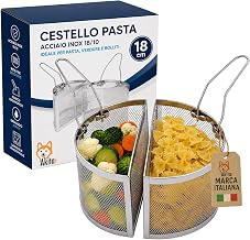 AKITAInk Stainless Steel Pasta Divider Basket, Set of 2 Baskets with Removable Spring Handle, for Cooking Pasta Separately, Diameter 18 cm, Ideal for 20 cm Pots