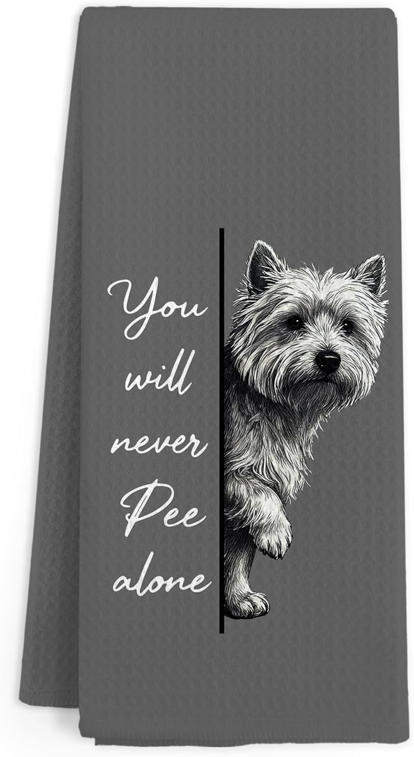 Funny Westie Dog Hand Towels for Bathroom, You Will Never Pee Alone Hand Towels, Westie Dog Lover Dish Tea Towel for Kitchen Bathroom Decor, West Highland Terrier Gifts for Women, 16x24 Inch