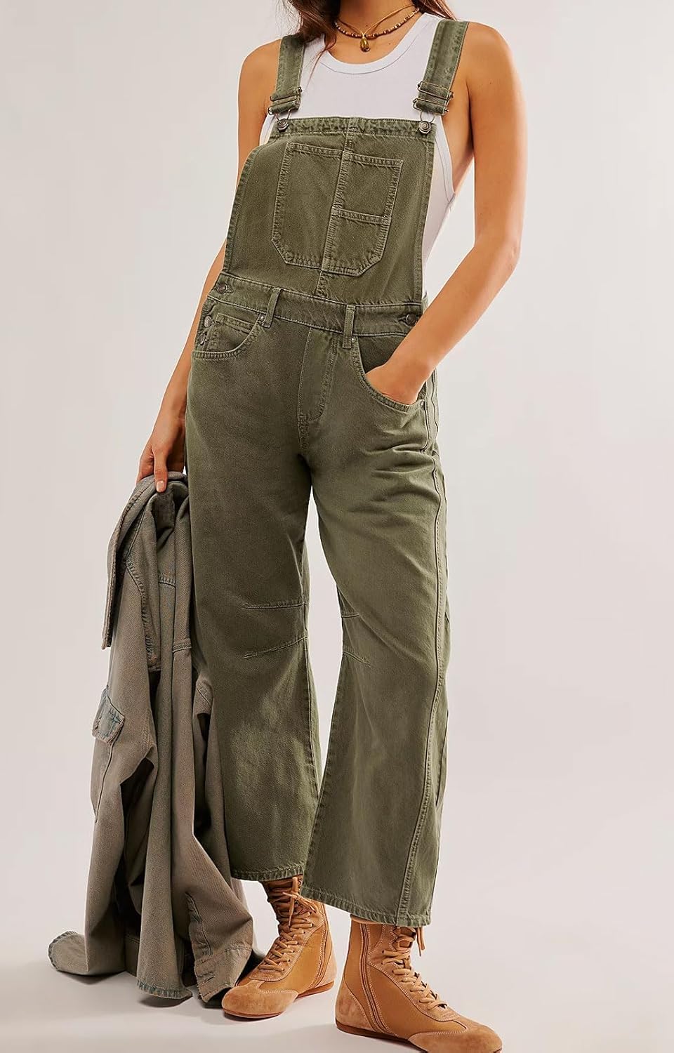 utcoco Womens Denim Overalls Loose Fit Barrel Leg Adjustable Strap Hip Hop Jean Jumpsuits - Image 2