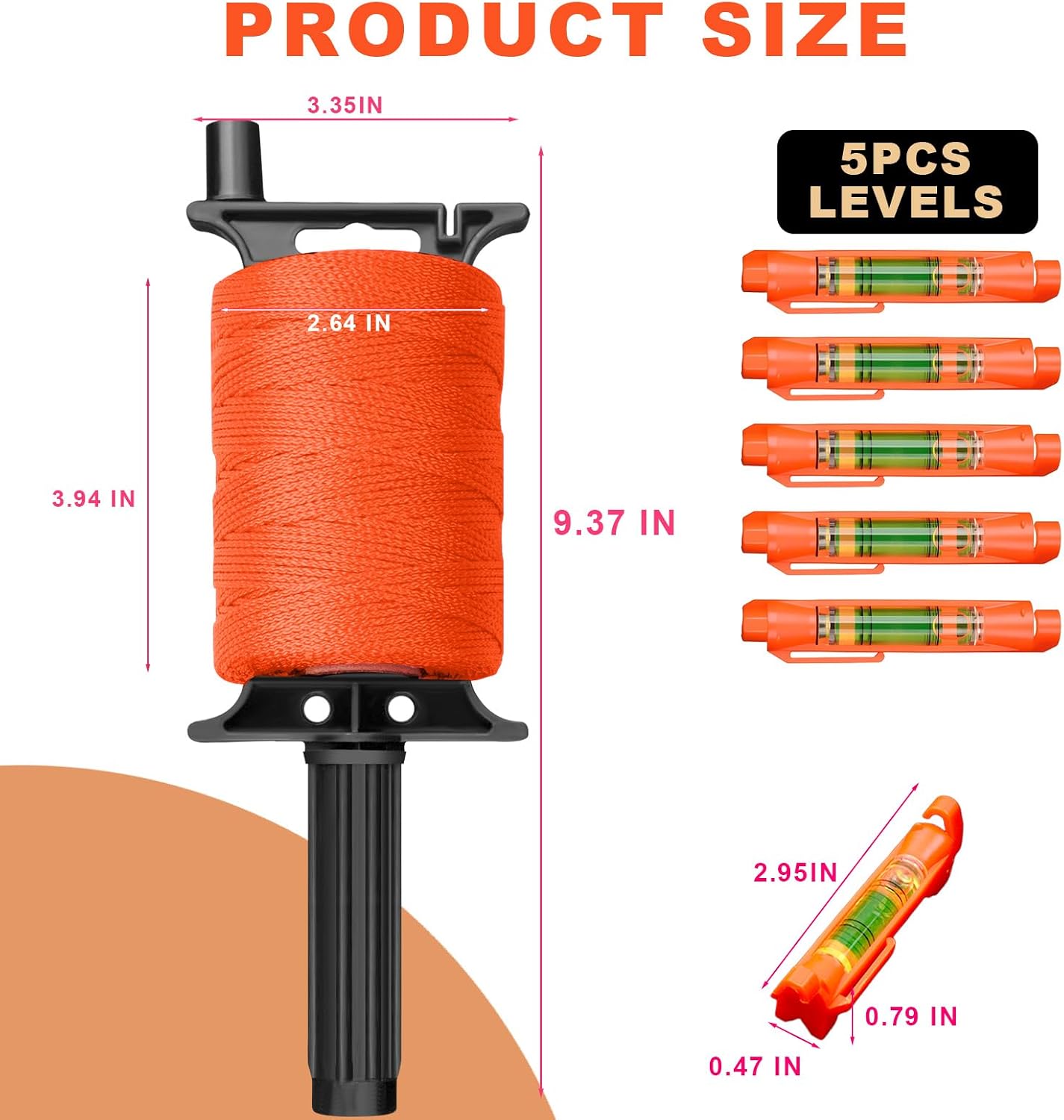 540FT Orange #18 Braided Nylon Mason Line String with Handle | Reloadable Handle Versatile for Bricklaying, Gardening, DIY, Construction & Precision Alignment