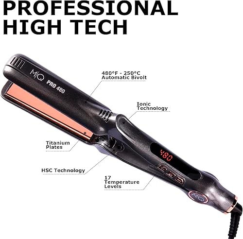 Miniatura 4 de MQ Hair - Plancha plana profesional de titanio a 480 F - Bivolt, diseño anatómico, ultra suave, efecto espejo, 3 pasadas necesarias, control de