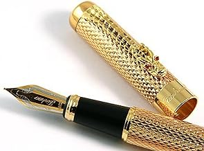 GOLD LEAF Jinhao New Golden Dragon Red Crystal Eyes Fountain Pen with Push in Style Ink Converter