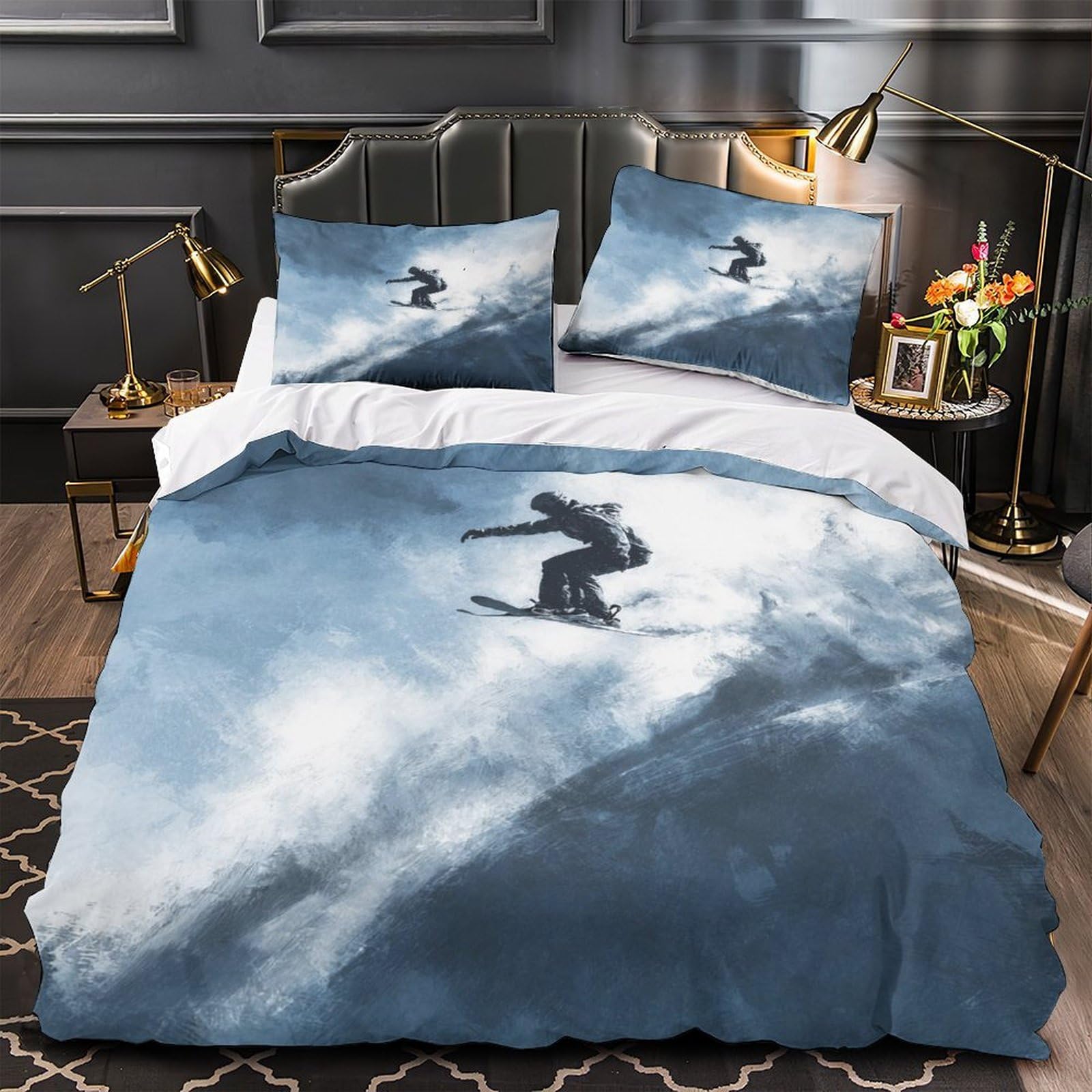 Housse de couette 135x200 snowboard lit simple microfibre avec taie