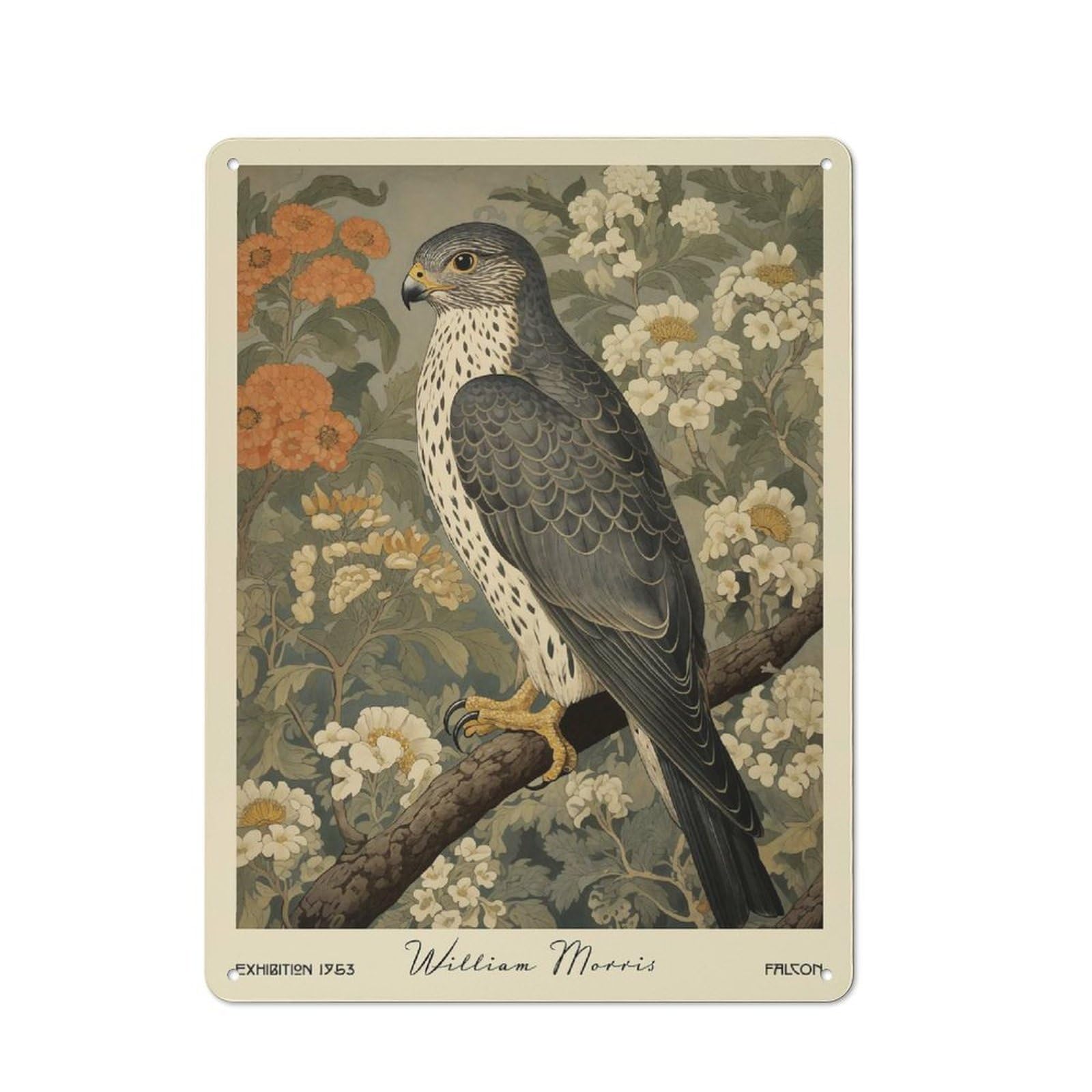 Junmoney Style-17 Falcon William Morris Floral Forest Casual Metal Wall Decor 40X30cm, Rustic Tin Sign For Patio Bar, Workshop, Shed Or Kitchen