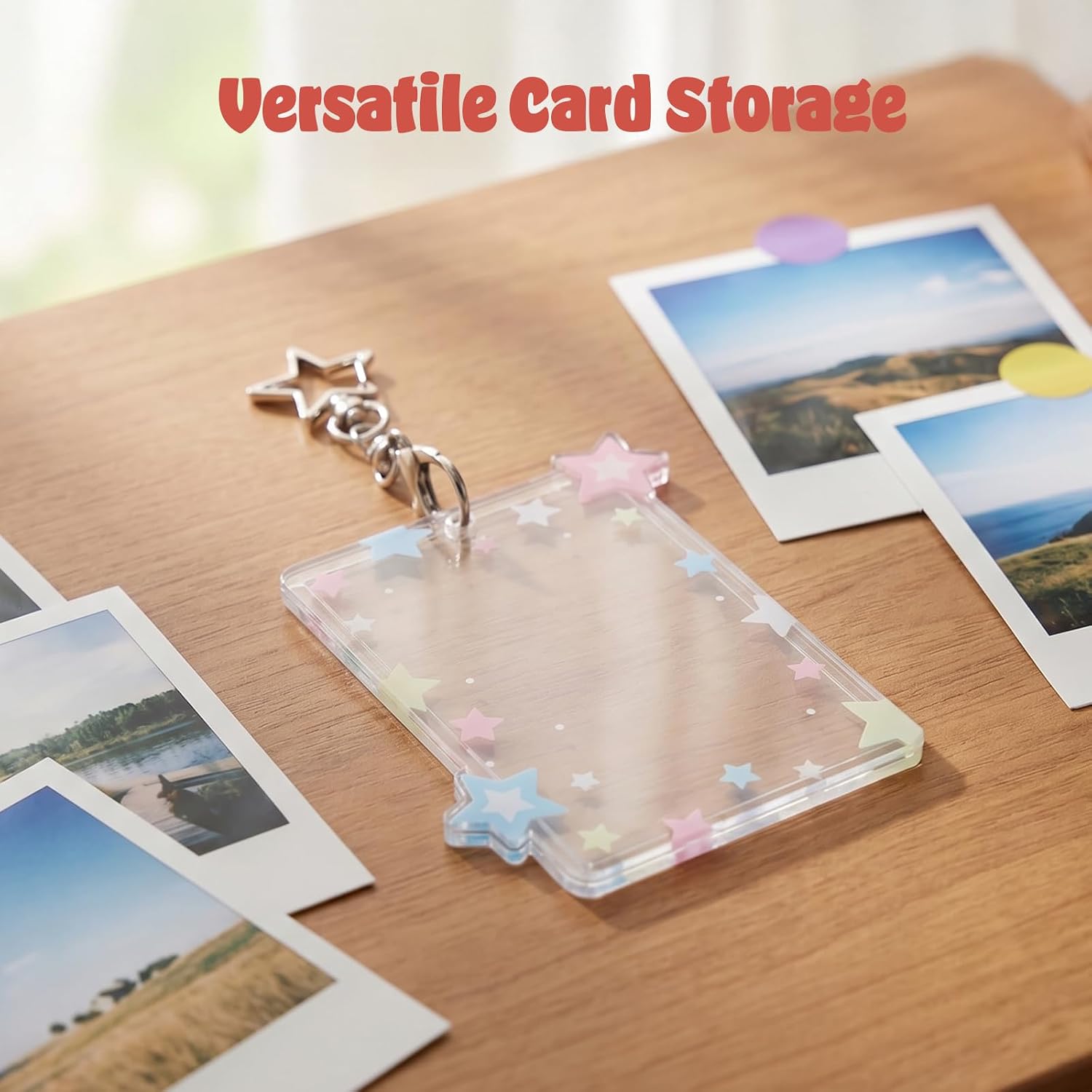 Star PhotoCard Keychain Acrylic Photocard Holder, Cute Photocards Holders with Star Pendant for Card Photo Album