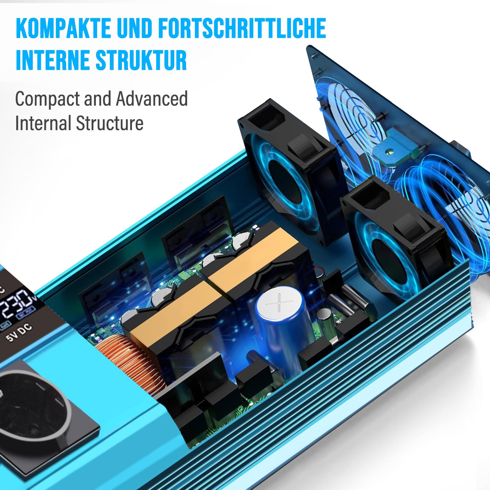 Yinleader 2600W /5200W Wechselrichter 24V auf 230V Reiner Sinus Spannungswandler mit LCD-Display, 3 Steckdosen & 4 USB, Heavy Duty Inverter für LKW, Boot