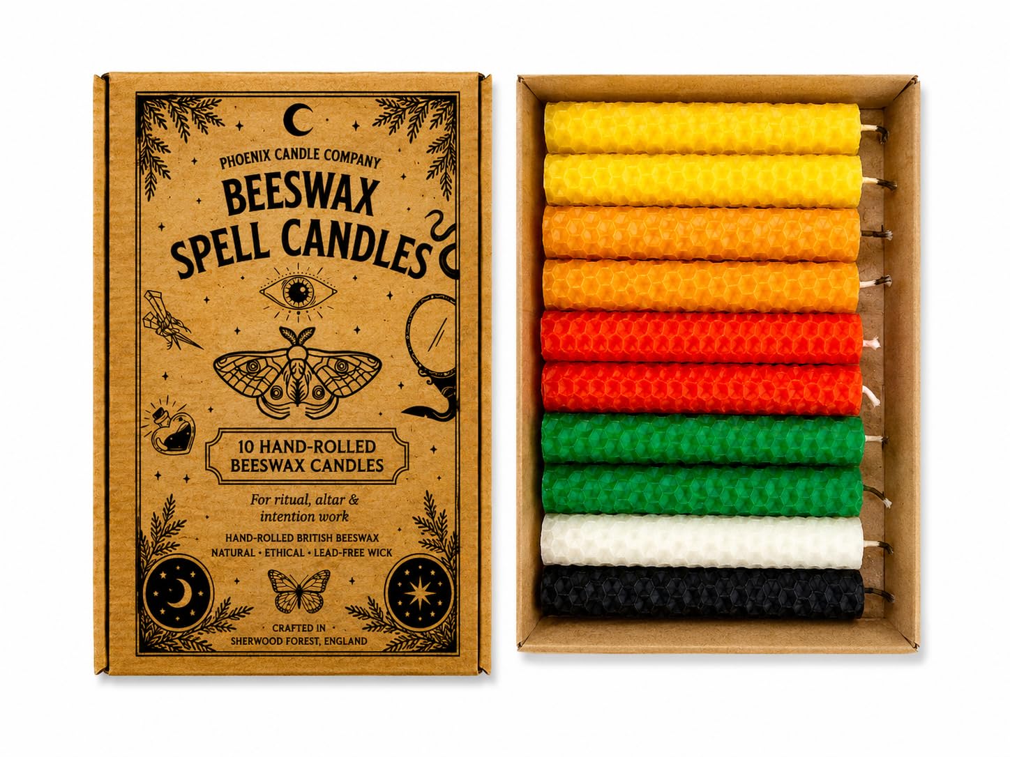 10 Hand Rolled Beeswax Spell Candles 10cm x 2cm | Natural Ritual Candles | Colour Choice | Wicca, Pagan, Meditation, Altar, Witchcraft | Phoenix Candle Company (Lammas) — image 1