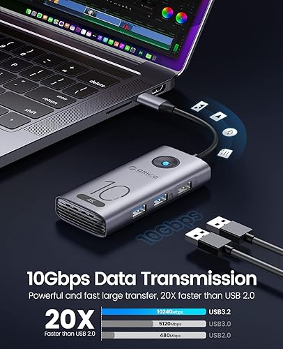 Miniatura 3 de Concentrador USB C de 10 Gbps, estación de acoplamiento para laptop USB-C 6 en 1 a 4K 60Hz HDMI, USB 3.2 10G, 2 USB 3.0, 100 W PD, Gigabit Ethernet