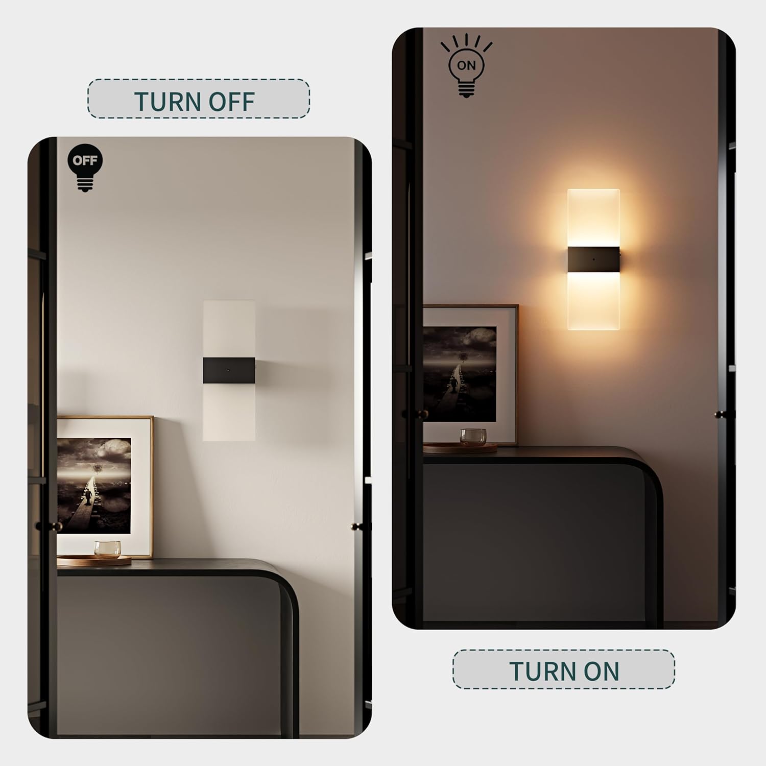 Battery Operated Wall Sconce Set of 2, Rechargeable Wireless Wall Light with Remote Control, Easy Install, 3CCT Dimmable LED Sconces Wall Decor for Living Room, Bedroom, Hallway, Entryway, Black Base