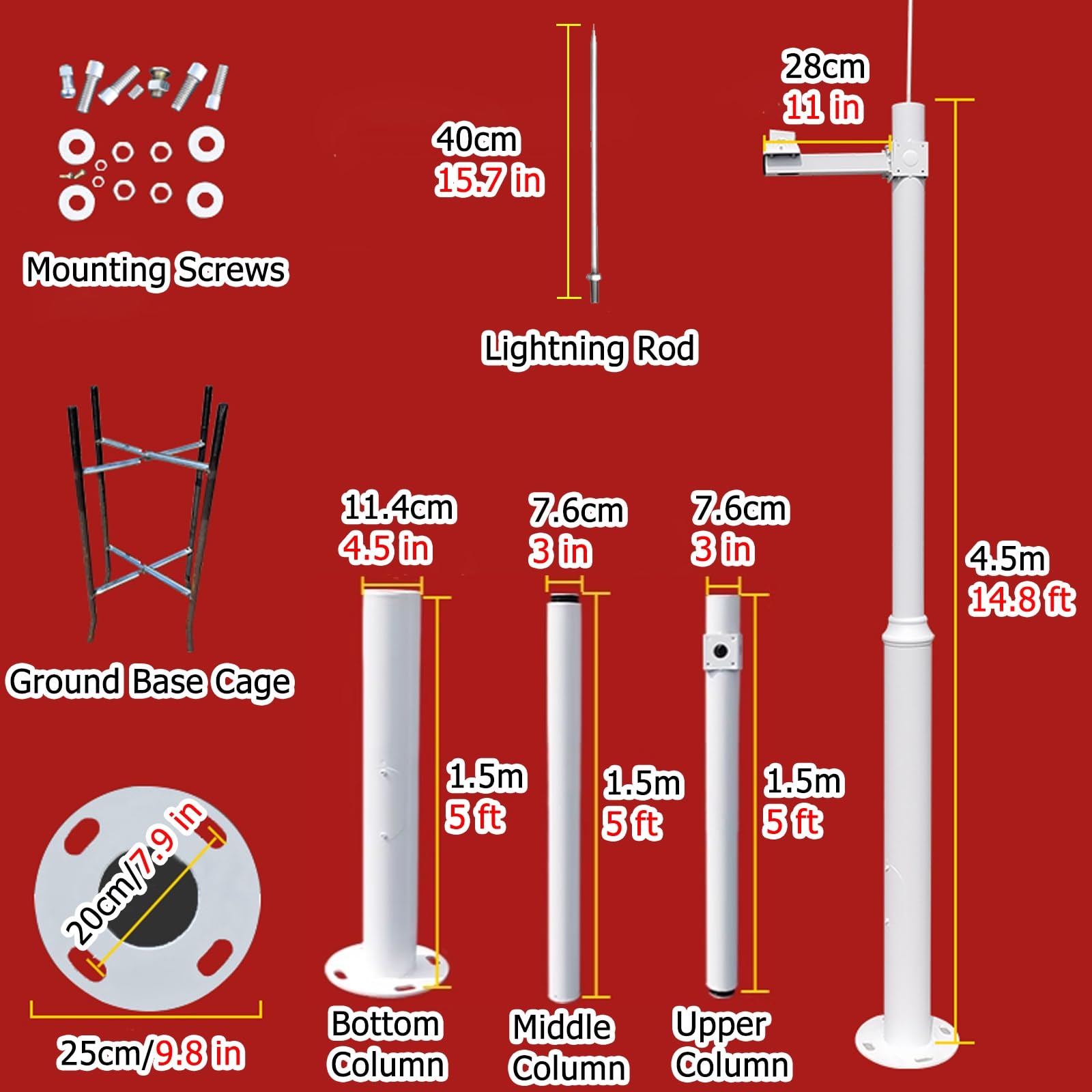 Genérico Soporte Ajustable para cámara con Panel Solar: Soporte de Seguridad de fácil instalación para Sistemas de vigilancia de 2 a 6 Metros, Soporte Desmontable para una Altura y Estabilidad óptima