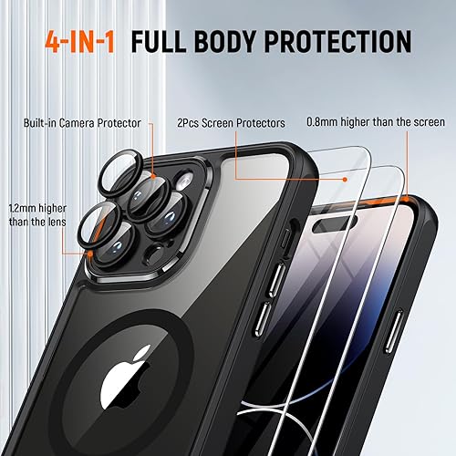 Miniatura 5 de Funda transparente diseñada para iPhone 15 Pro, 2 protectores de pantalla, 30 x antiamarilleo, compatible con MagSafe, protector de cámara