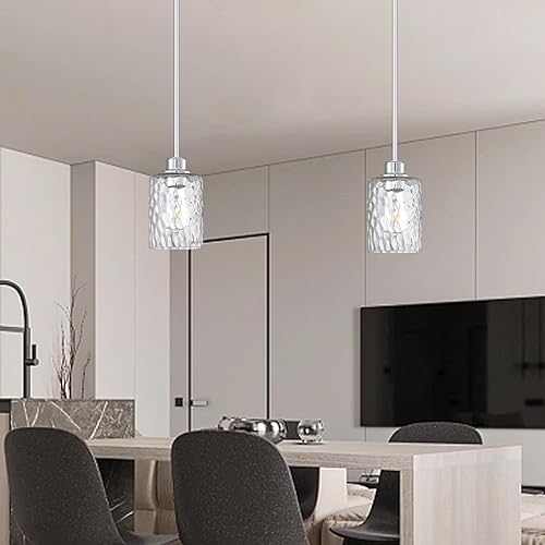 Miniatura 5 de Paquete de 3 lámparas colgantes modernas con forma de globo, martillo transparente, lámpara de cristal con acabado de níquel cepillado, isla de