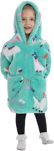 Miniatura 6 de Manta con capucha para niños y niñas, linda sudadera de gran tamaño, hecha de franela muy suave, con bolsillos y mangas, color verde aguacate