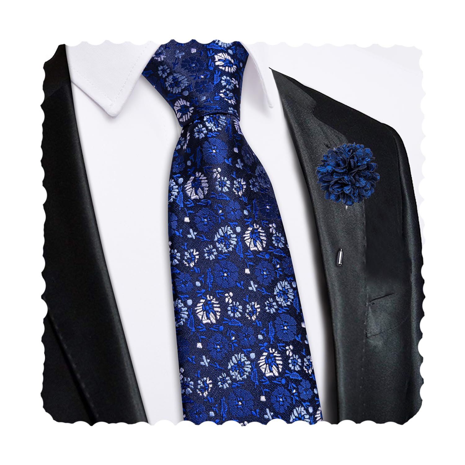Hi-Tie Zipper Ties for Men Pre-tied Tie Set Lapel Pin Pocket Square and Cufflinks Formal Business Wedding Adjustable Necktie