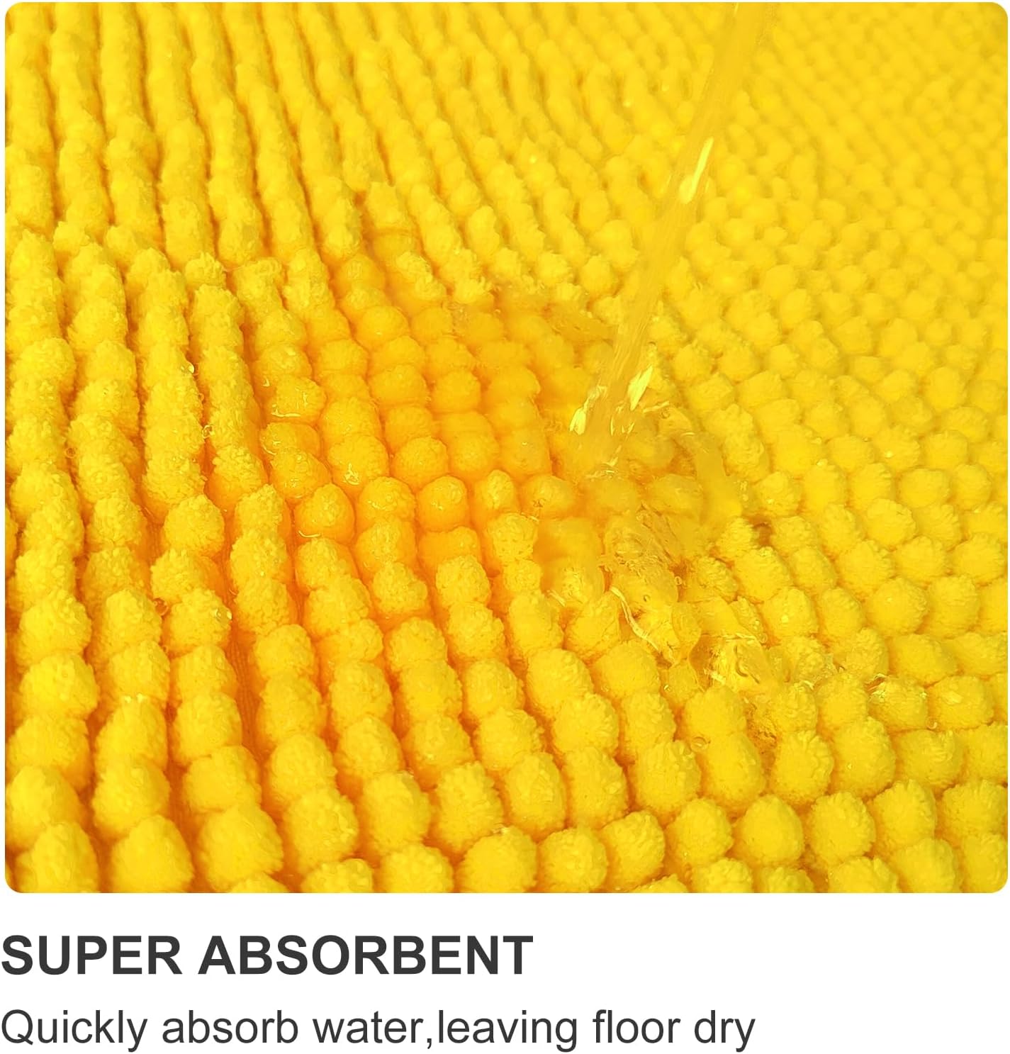 Civkor Bath Mats for Bathroom Yellow, Bathroom Rugs Sets 2 Piece Chenille 31x20 Plus 24x16 Inch, Machine Washable, Non Slip Backing Extra Soft and Absorbent Floor Mats