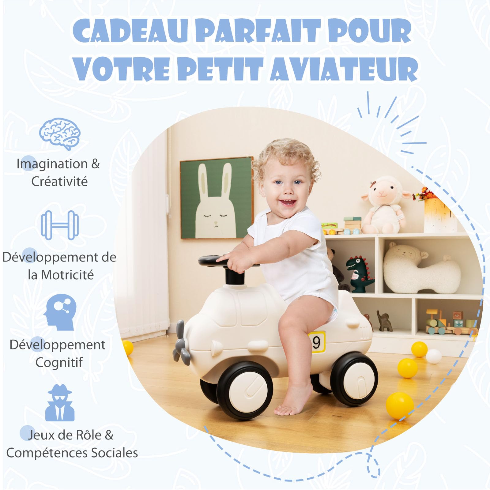 Jouet à Chevaucher GOPLUS Style Rétro Roues EVA 18-36 Mois Rangement GOPLUS - Porteur Bébé Rétro Avec Rangement, Pour Les 18-36 Mois (Vert) Cadeau Garçon Fille Vert