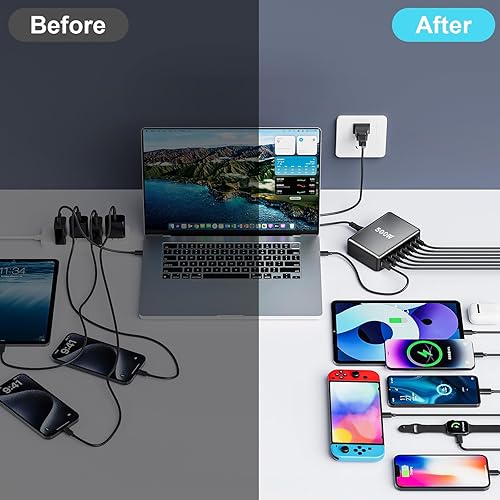 Miniatura 6 de Bloque de carga rápida USB C de 500 W, estación de carga USB de 8 puertos, puerto GaN 100 W PD PPS doble estación de carga rápida para múltiples