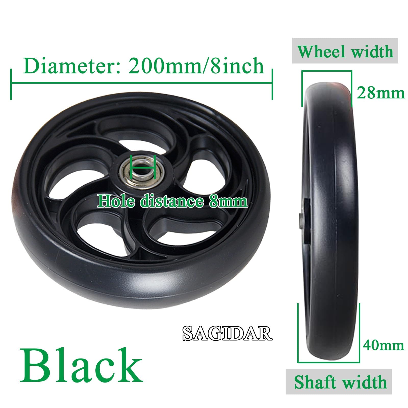 13/15/20cm Negro PVC Ruedas De Antideslizantes For A Lightweight Rollator