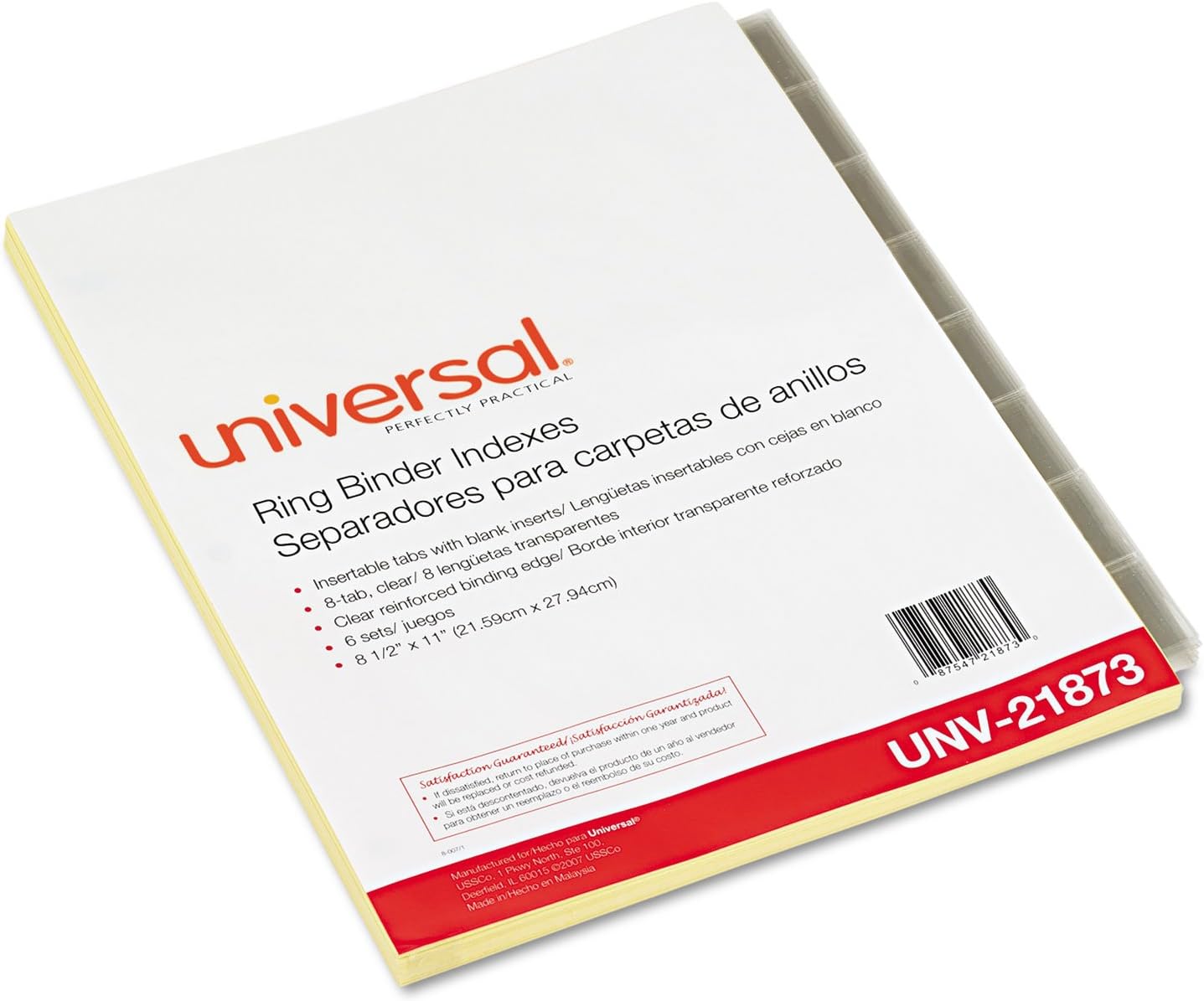 Universal UNV21873 11 in. x 8.5 in. 8-Tab Insertable Tab Index - Buff, Clear Tabs (6/Pack)
