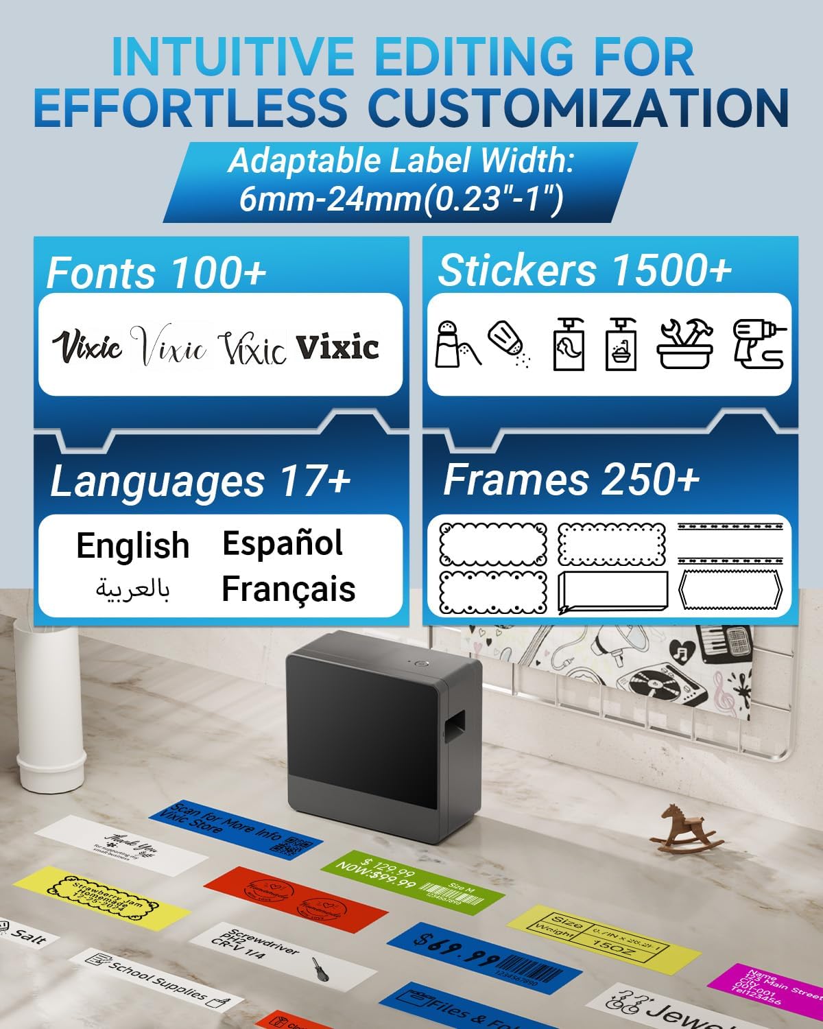Vixic P780BT Label Maker customization options