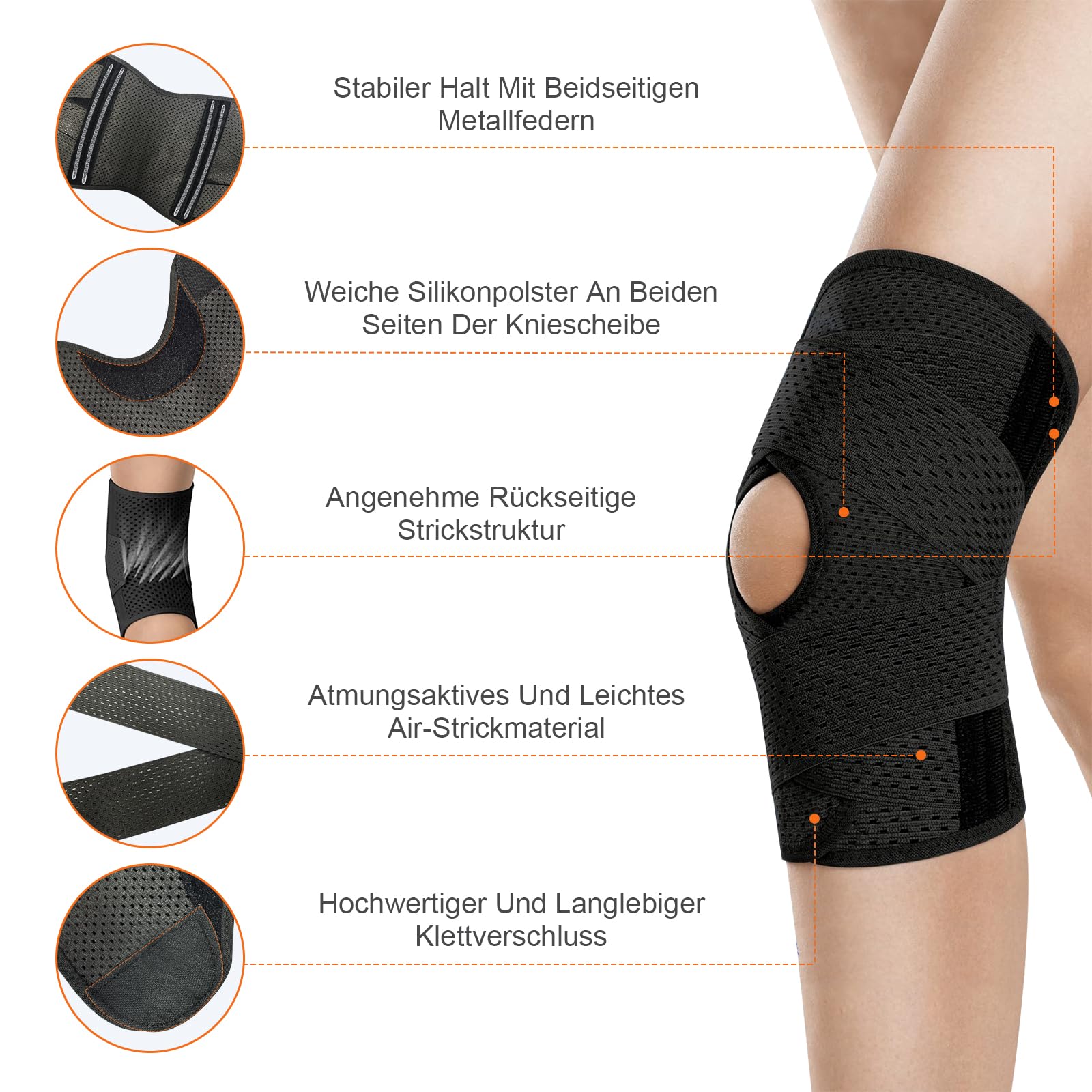 SURFOU Regulowana Ochraniacz na Kolano z Stabilizatorami i Poduszką Żelową, Wsparcie Kolana dla Ulgi w Bólu i Stabilności, Do Wędrówek, Sportu, Fitnessu i Codziennego Używania, Unisex