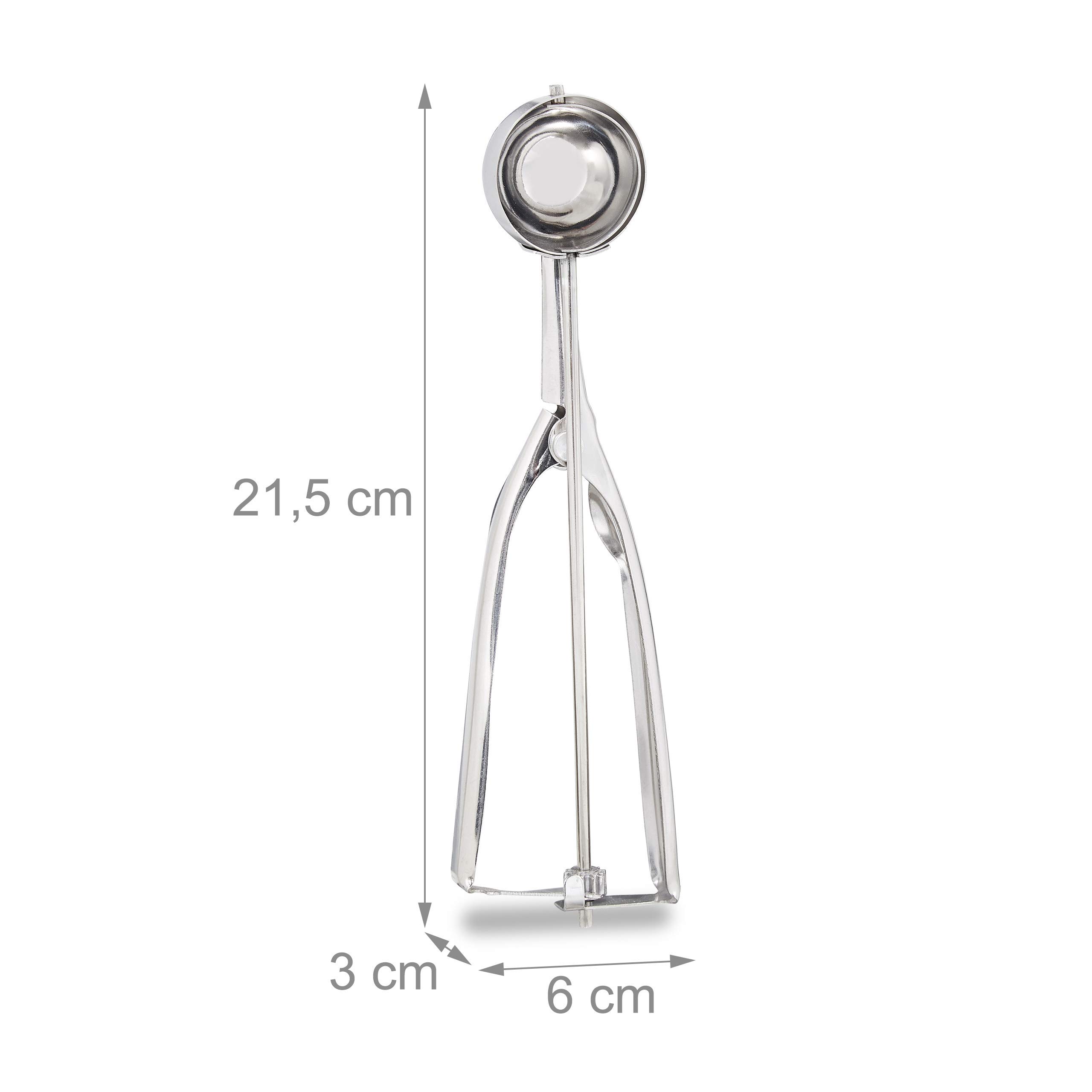 Relaxdays Cuchara Helado con Disparador para Bolas de Helado, Fruta y Masa de Galletas, Acero inoxidable, Plateado, ∅ 39 mm