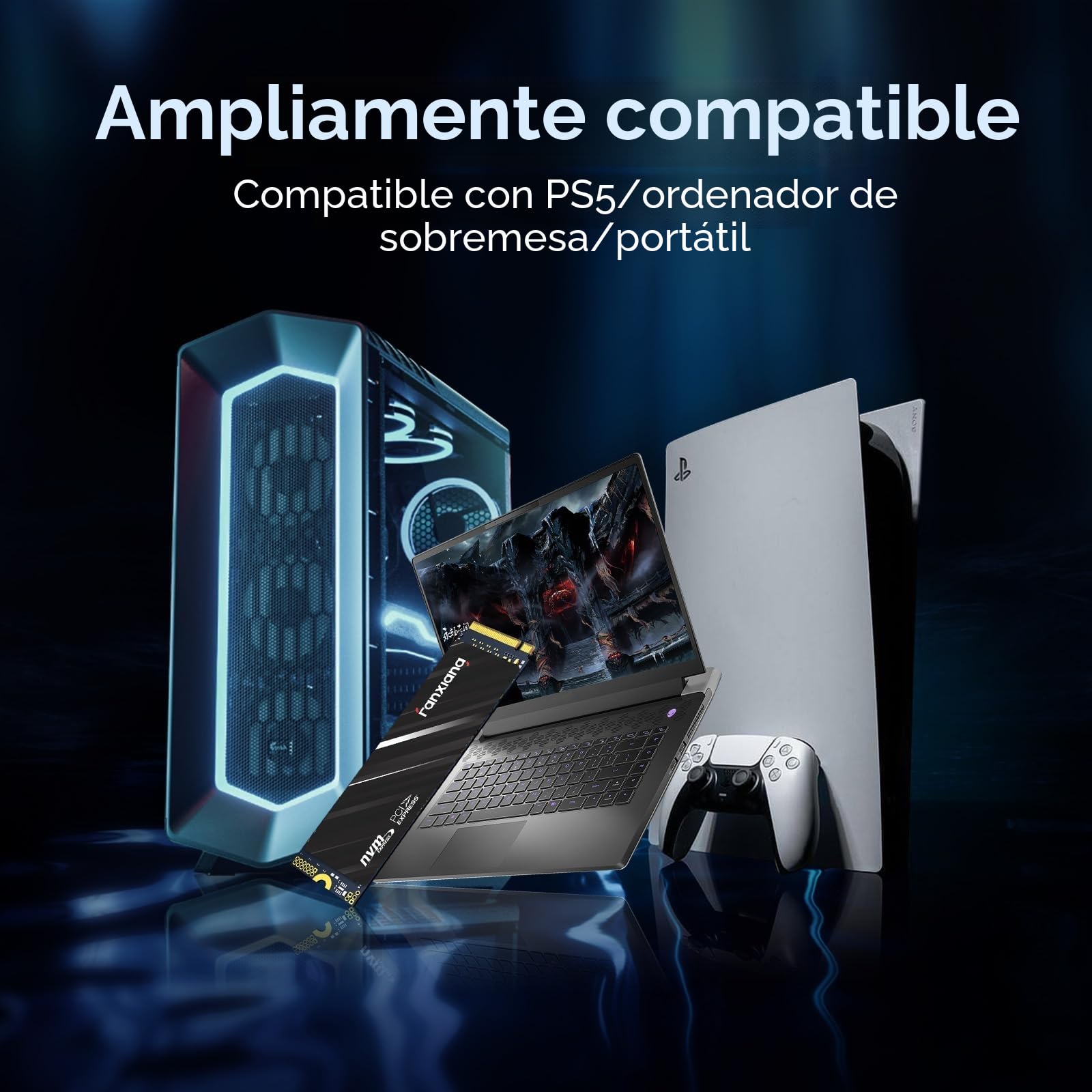 fanxiang SSD ps5 nvme 2TB M.2 2TB Disco Duro M.2 2280 (PCIe Gen4x4) QLC 3D - 5000 MB/s de Lectura, 3800 MB/s de Escritura - NAND con Adhesivo de Enfriamiento de Grafeno