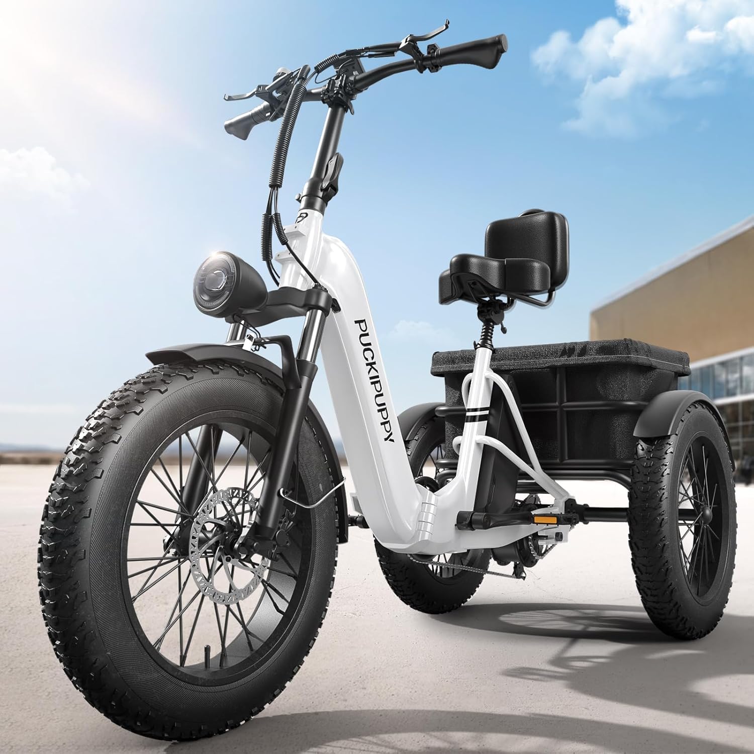 PUCKIPUPPY Electric Trike for Adult with 960W Peak Motor, 60 Miles Range Pickup Class Tricycle, 500 Lbs Load Electric Trike with Rear Differential and 20” Fat Tires, 48V 17.4AH Cell Battery, Husky